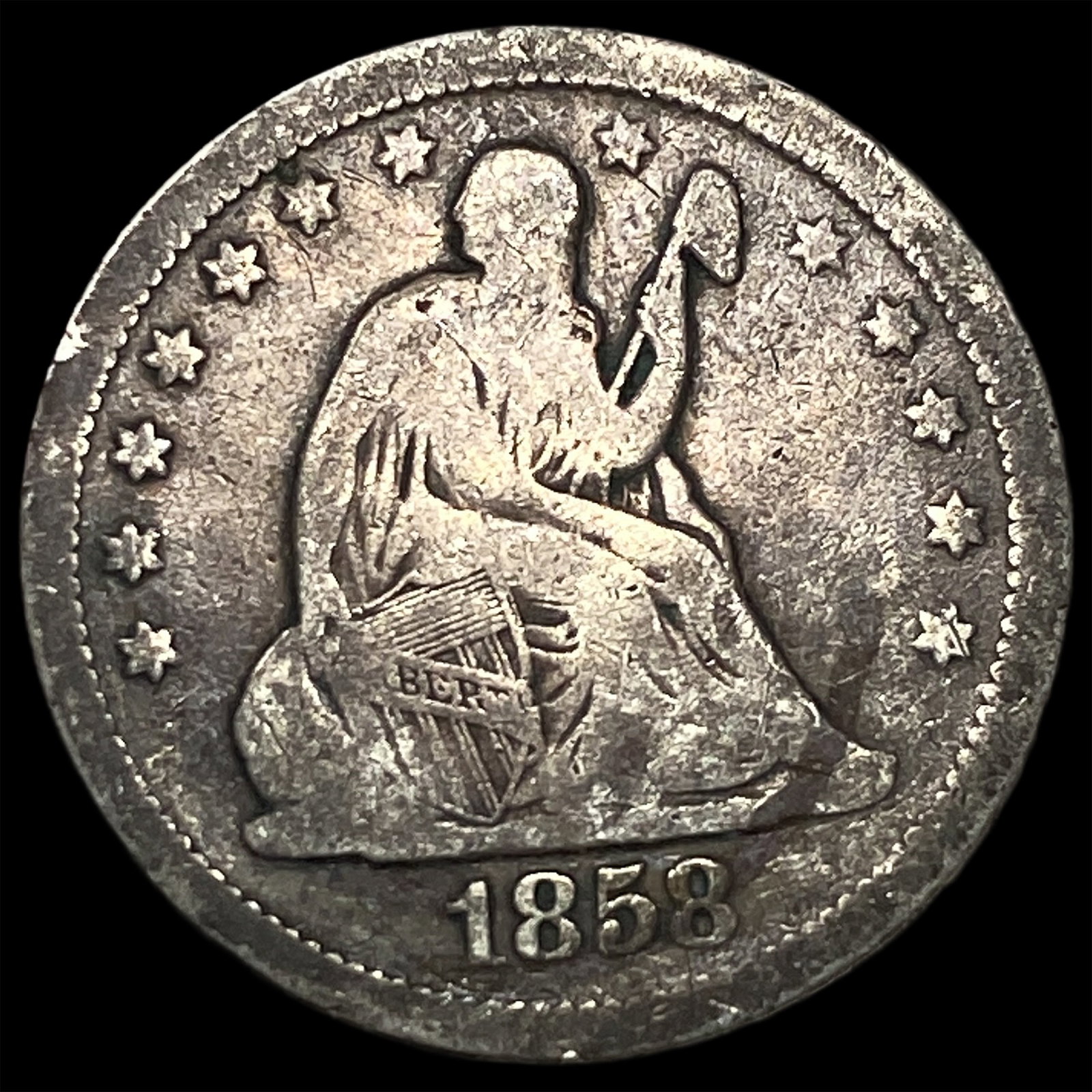 1858 Seated Liberty Quarter LIGHTLY CIRCULATED: 1858 Seated Liberty Quarter LIGHTLY CIRCULATED