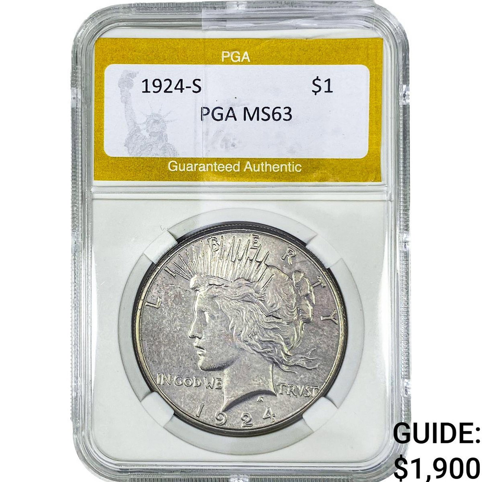 1924-S Silver Peace Dollar PGA MS63: 1924-S Silver Peace Dollar PGA MS63