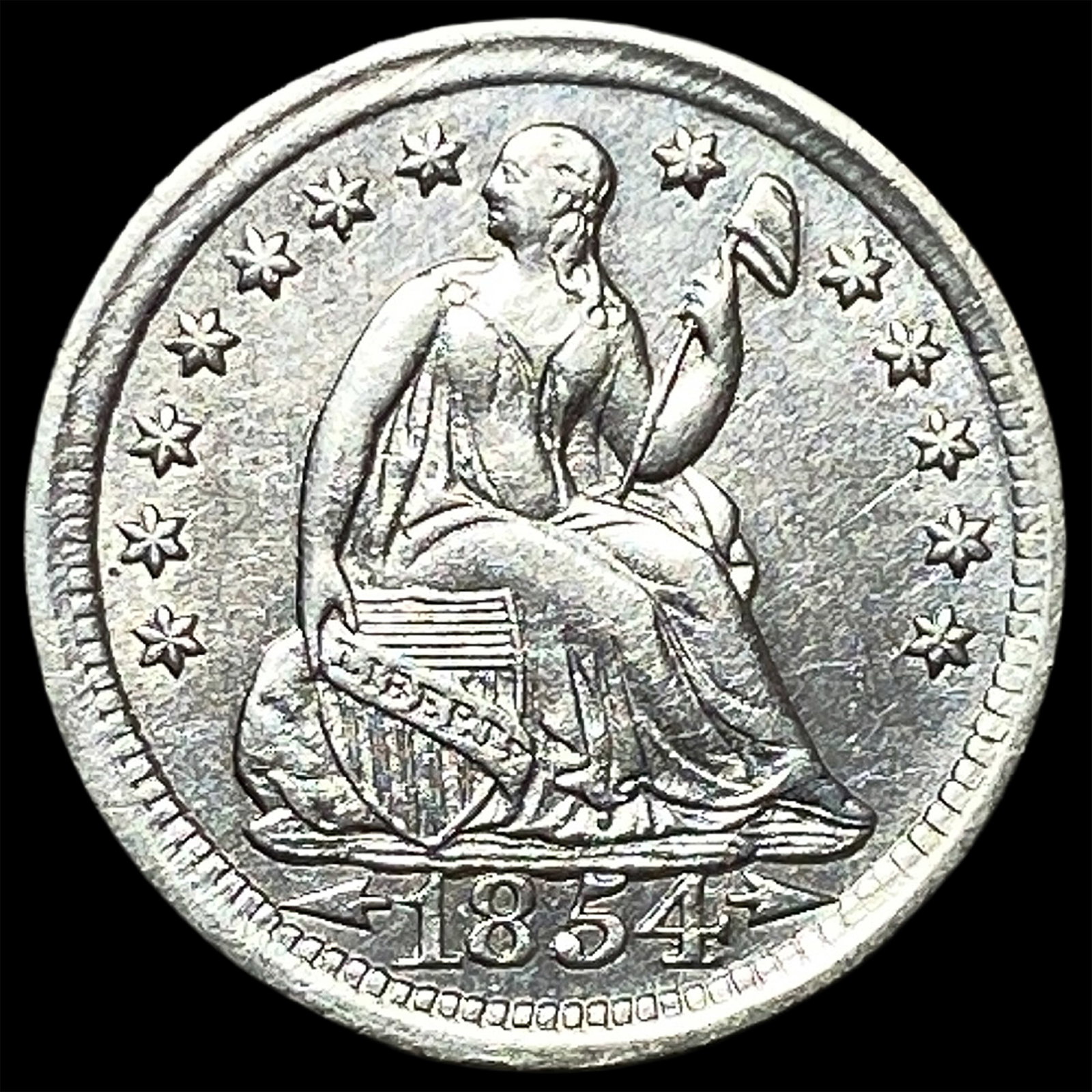1854 Arrows Silver Half Dime CHOICE AU: 1854 Arrows Silver Half Dime CHOICE AU