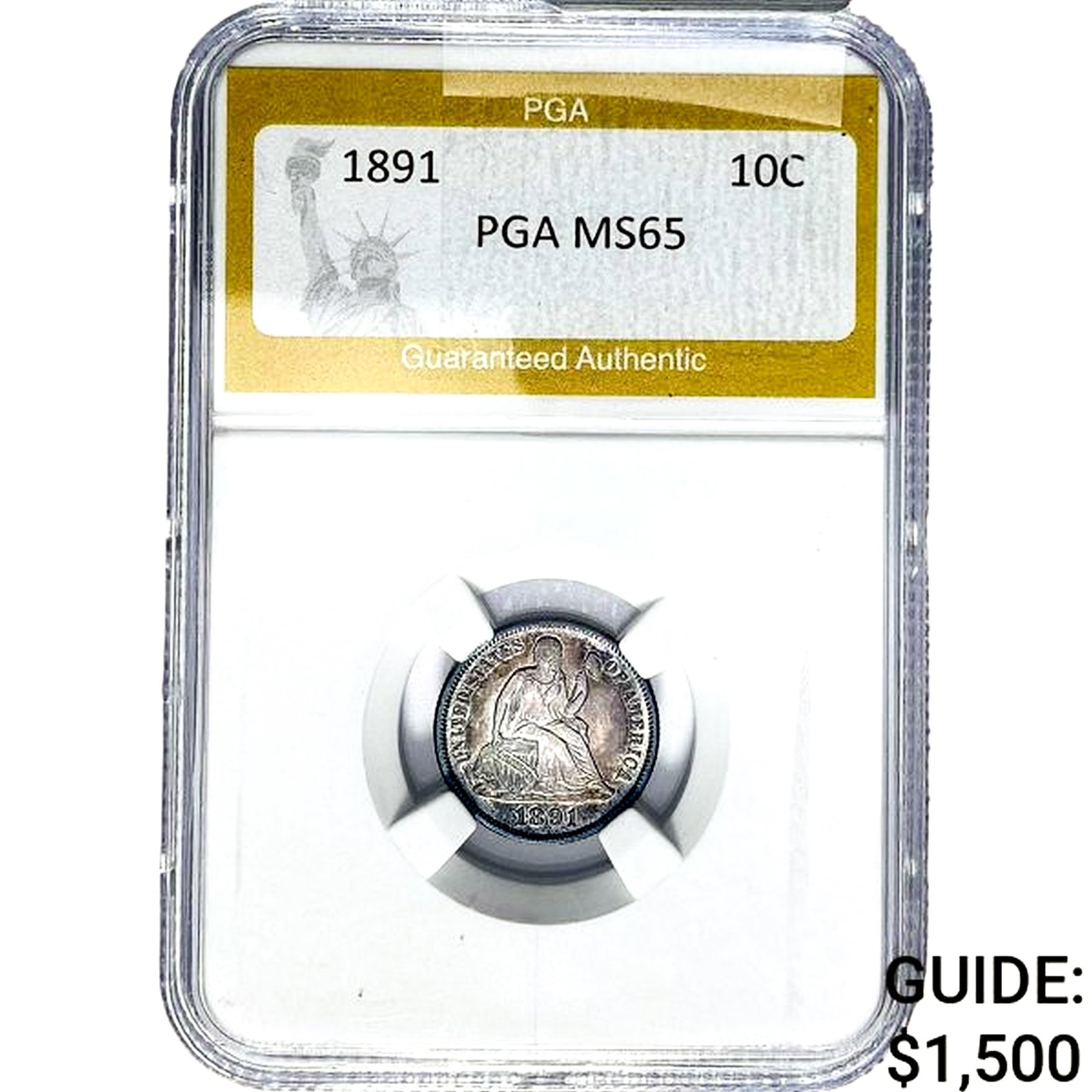 1891 Seated Liberty Dime PGA MS65: 1891 Seated Liberty Dime PGA MS65