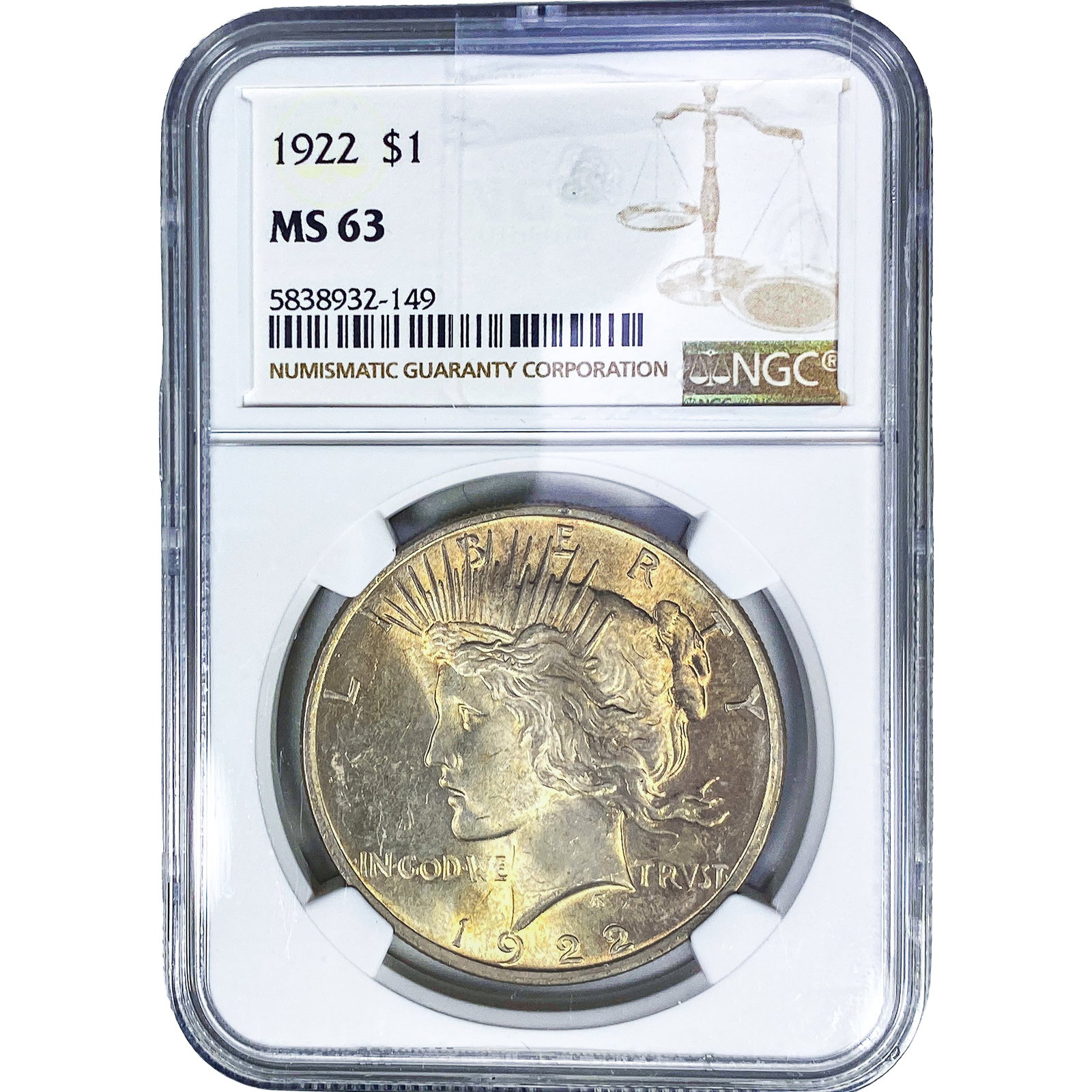 1922 Silver Peace Dollar NGC MS63: 1922 Silver Peace Dollar NGC MS63