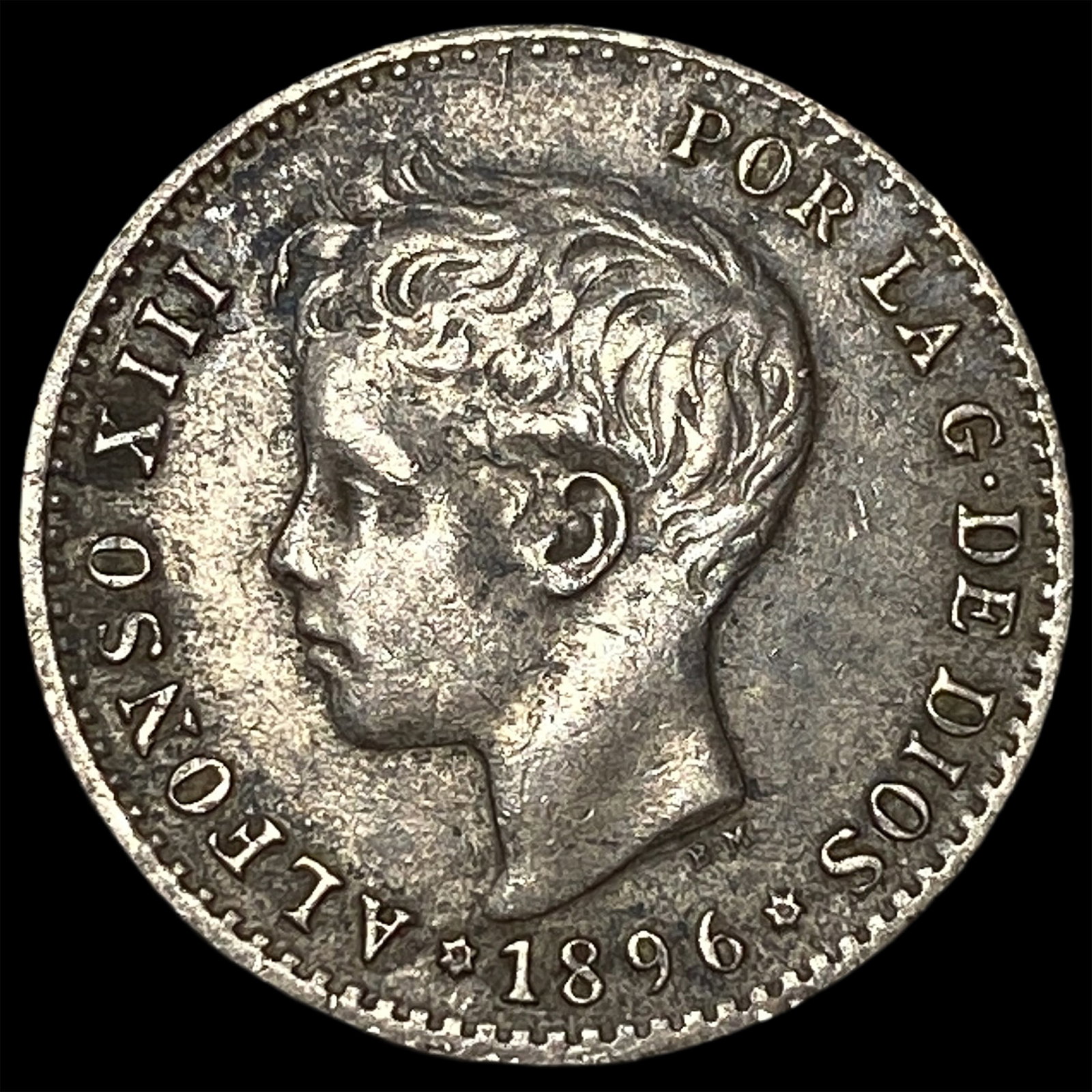 1896 Spain Silver 50 Centimos NEARLY UNCIRCULATED: 1896 Spain Silver 50 Centimos NEARLY UNCIRCULATED
