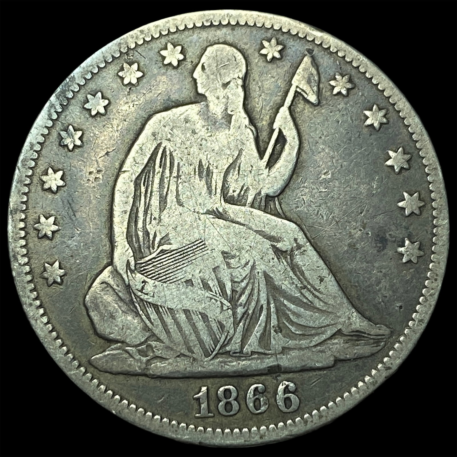 1866 Seated Liberty Half Dollar LIGHTLY CIRCULATED: 1866 Seated Liberty Half Dollar LIGHTLY CIRCULATED