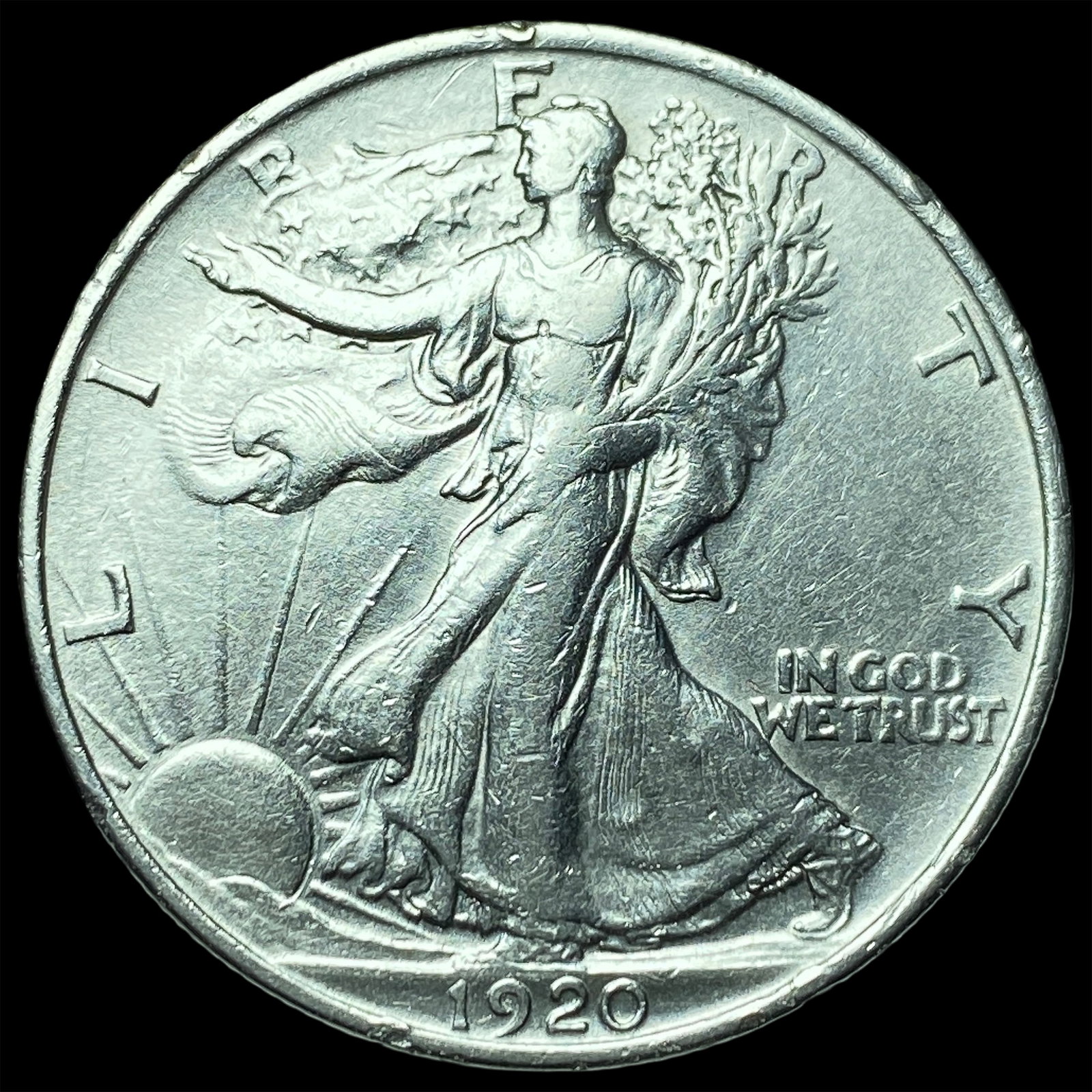 1920-S Silver Walking Liberty Half Dollar CLOSELY UNCIRCULATED: 1920-S Silver Walking Liberty Half Dollar CLOSELY UNCIRCULATED