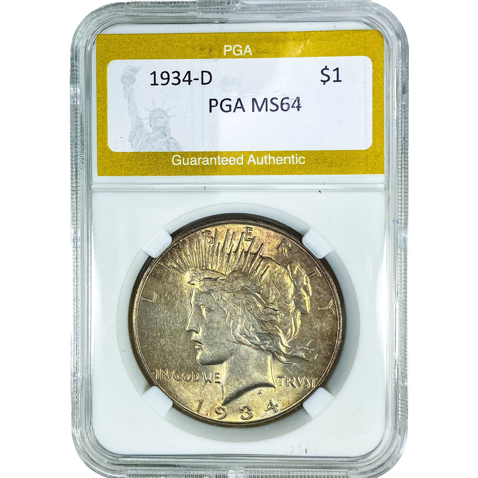 1934-D Silver Peace Dollar PGA MS64: 1934-D Silver Peace Dollar PGA MS64