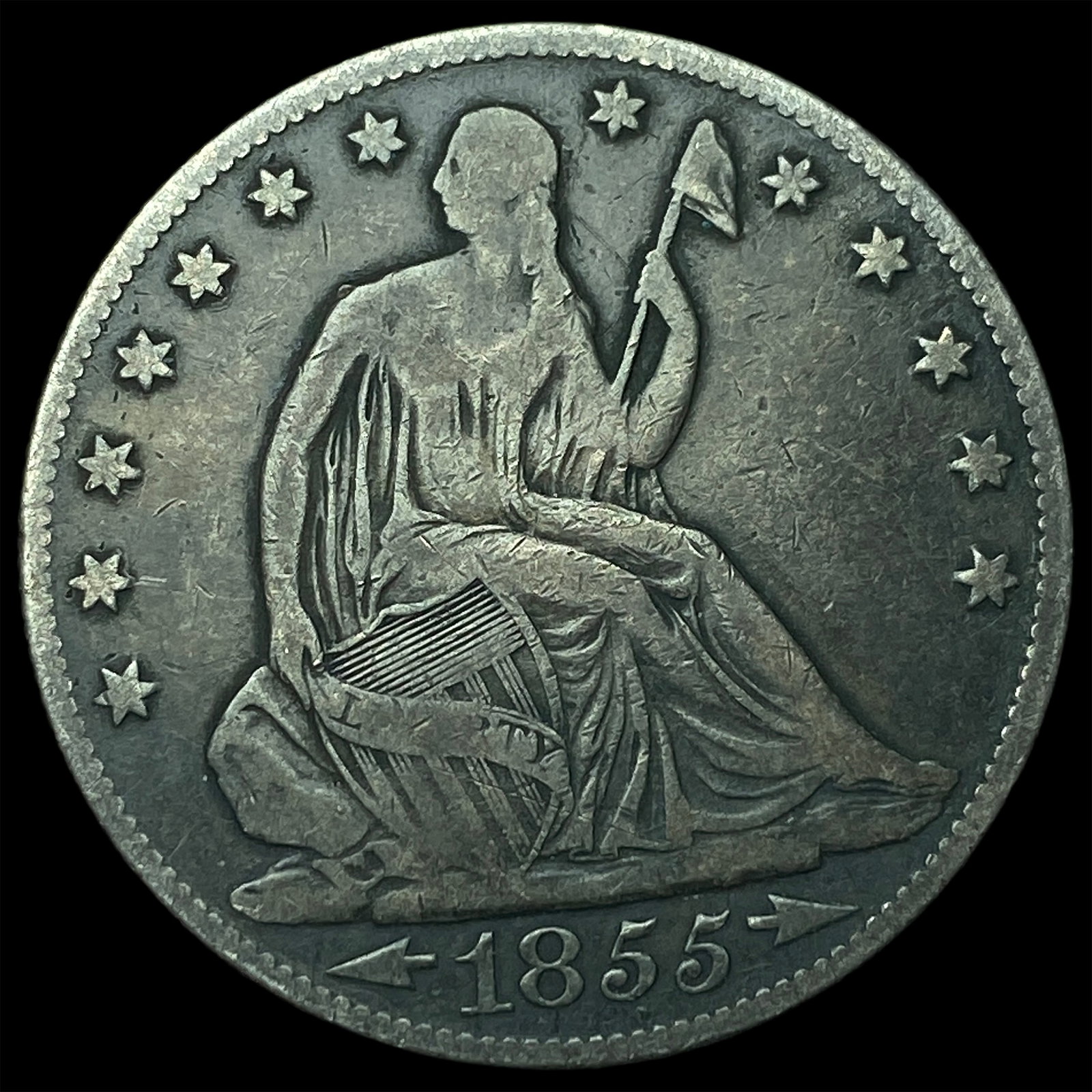 1855-O Silver Half Dollar (Seated Liberty) NEARLY UNCIRCULATED: 1855-O Silver Half Dollar (Seated Liberty) NEARLY UNCIRCULATED