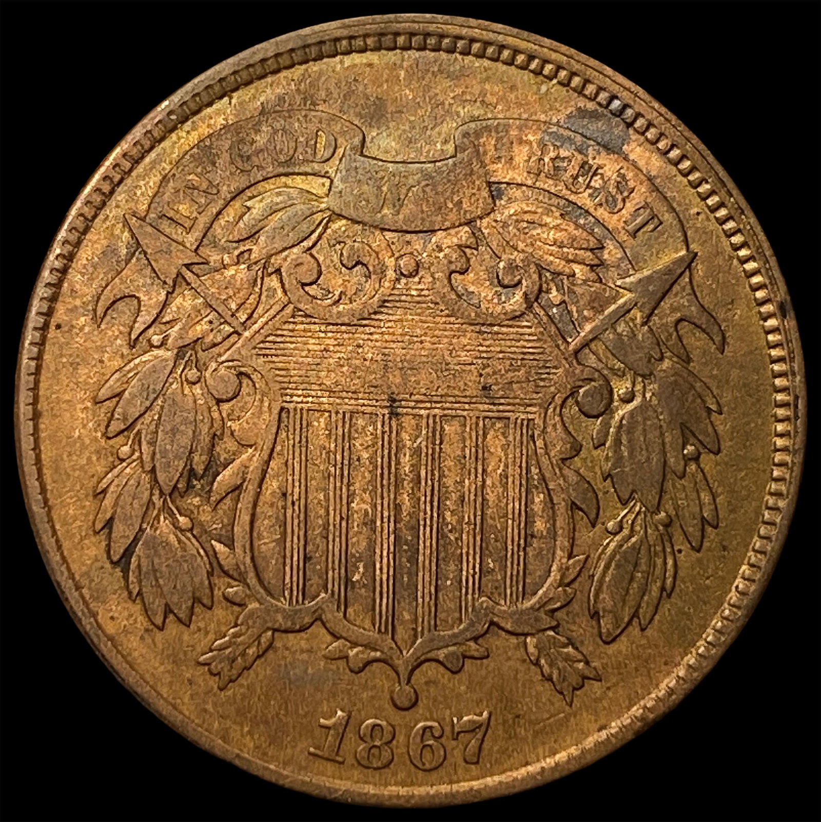 1867 Bronze Two-Cent Piece CLOSELY UNCIRCULATED: 1867 Bronze Two-Cent Piece CLOSELY UNCIRCULATED