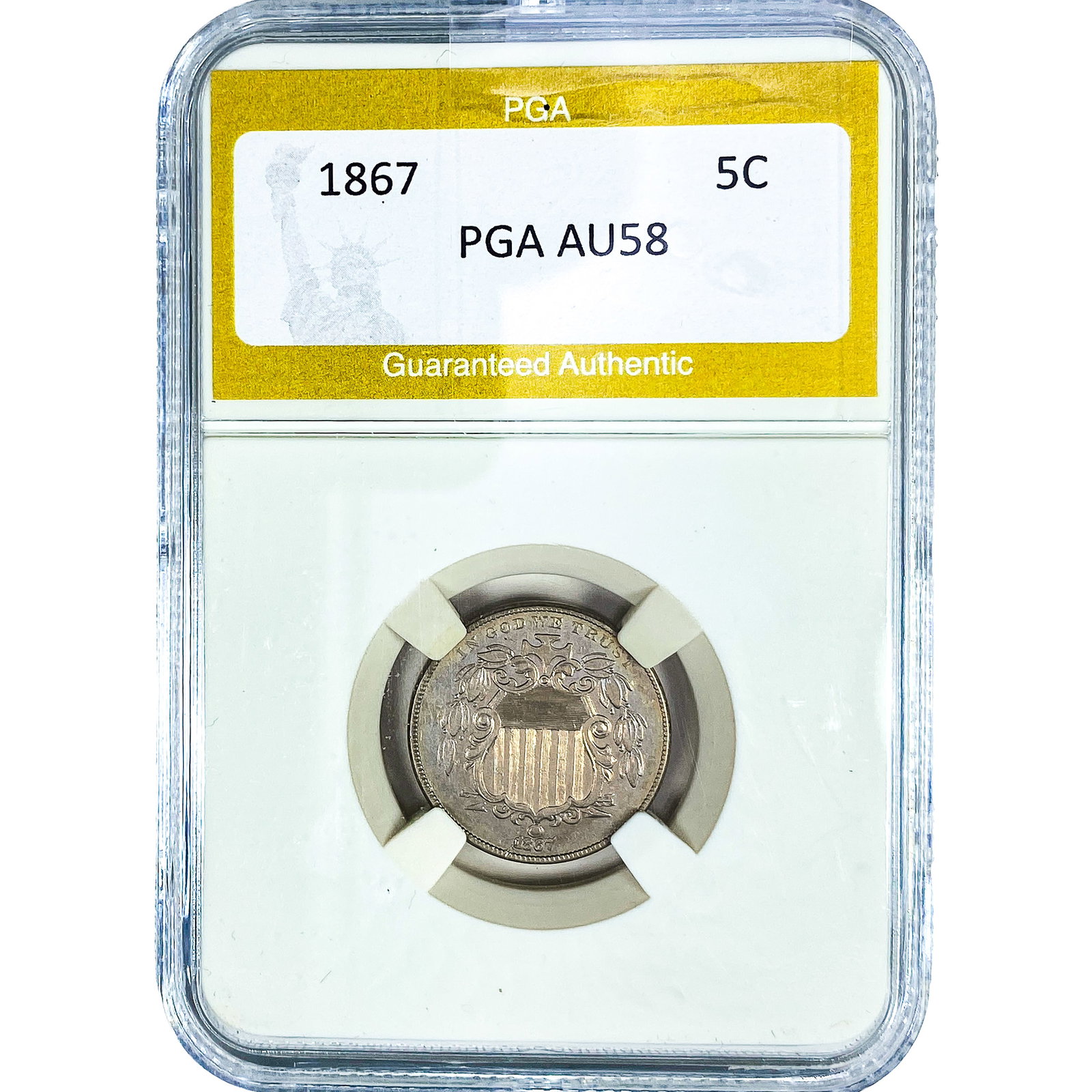 1867 Shield Nickel PGA AU58: 1867 Shield Nickel PGA AU58