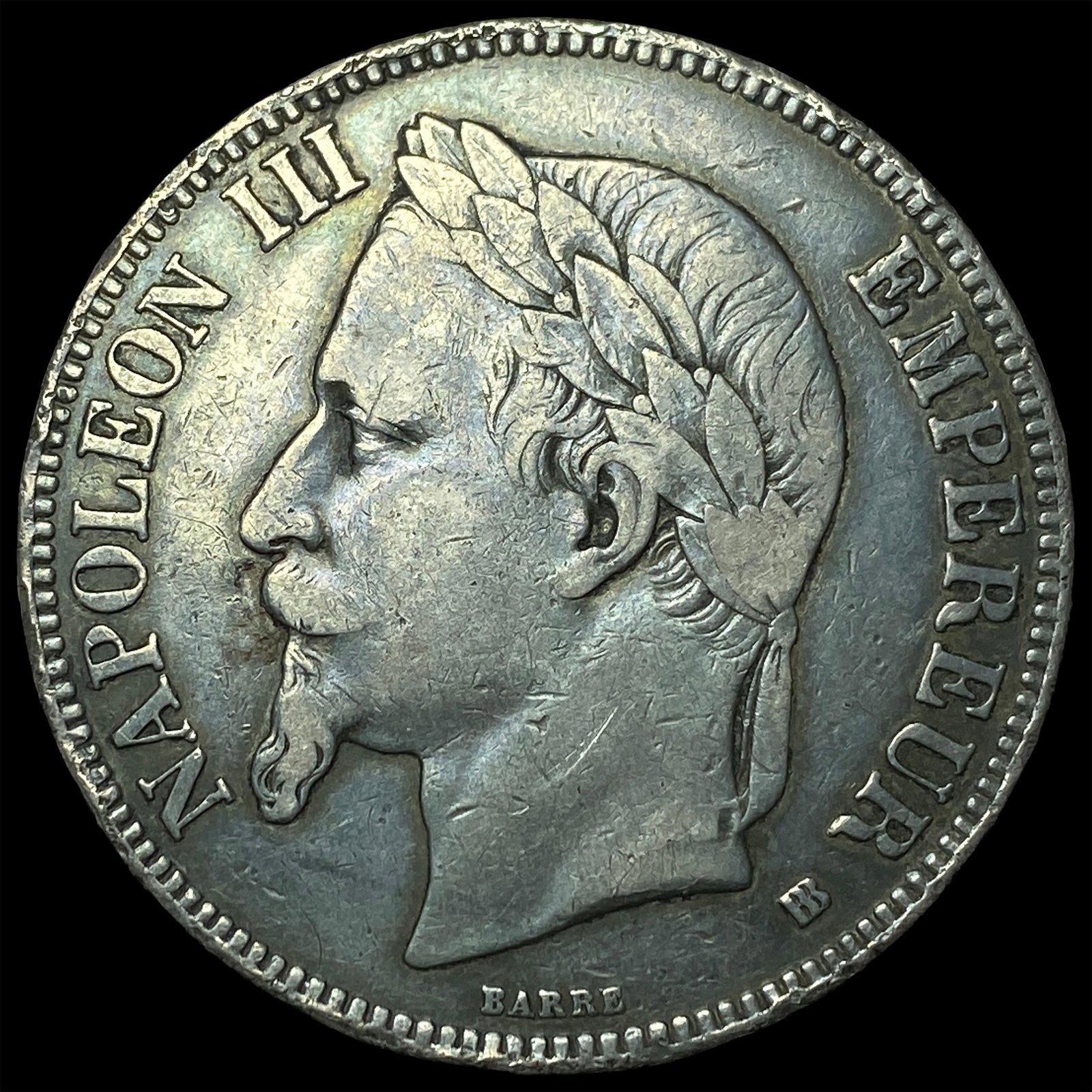 1869-BB Silver 5 Francs Napoleon III France LIGHTLY CIRCULATED: 1869-BB Silver 5 Francs Napoleon III France LIGHTLY CIRCULATED