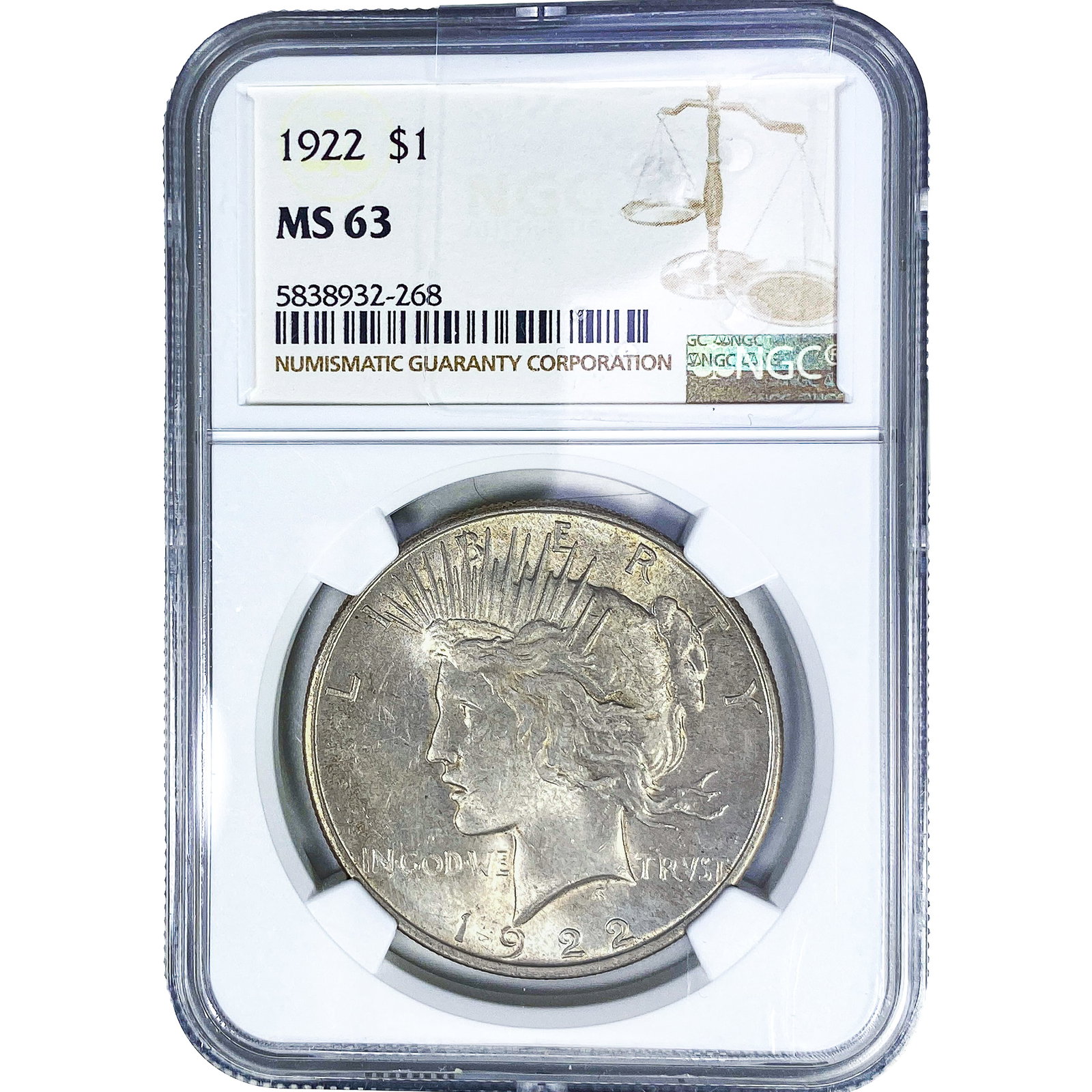 1922 Silver Peace Dollar NGC MS63: 1922 Silver Peace Dollar NGC MS63
