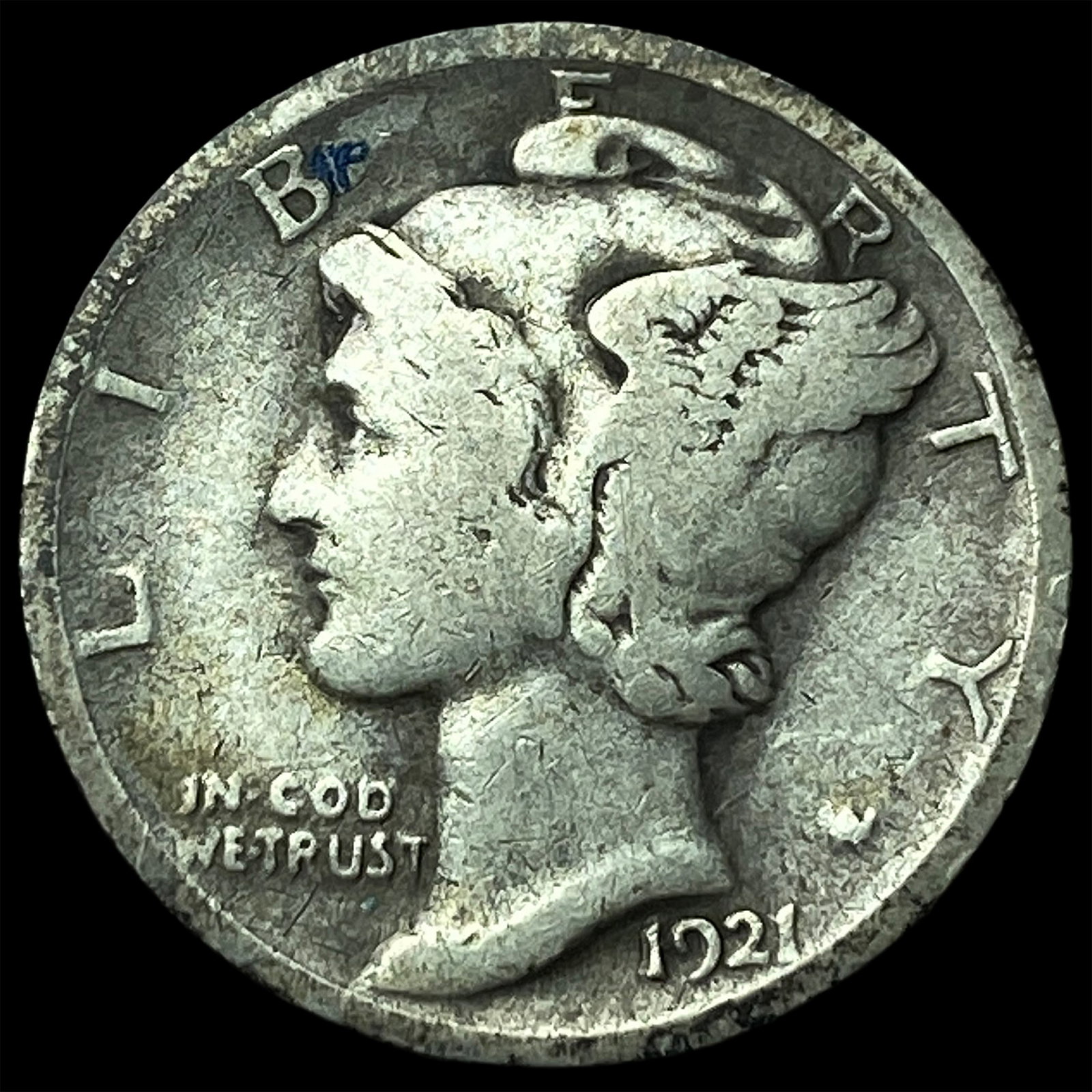 1921 Silver Mercury Dime LIGHTLY CIRCULATED: 1921 Silver Mercury Dime LIGHTLY CIRCULATED