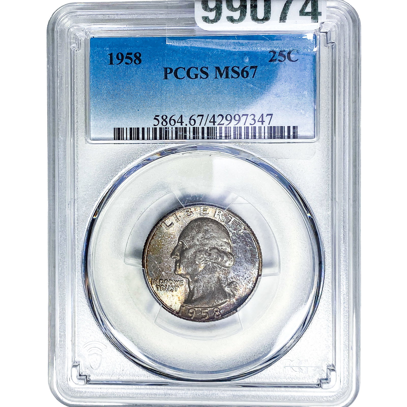 1958 Washington Silver Quarter PCGS MS67: 1958 Washington Silver Quarter PCGS MS67
