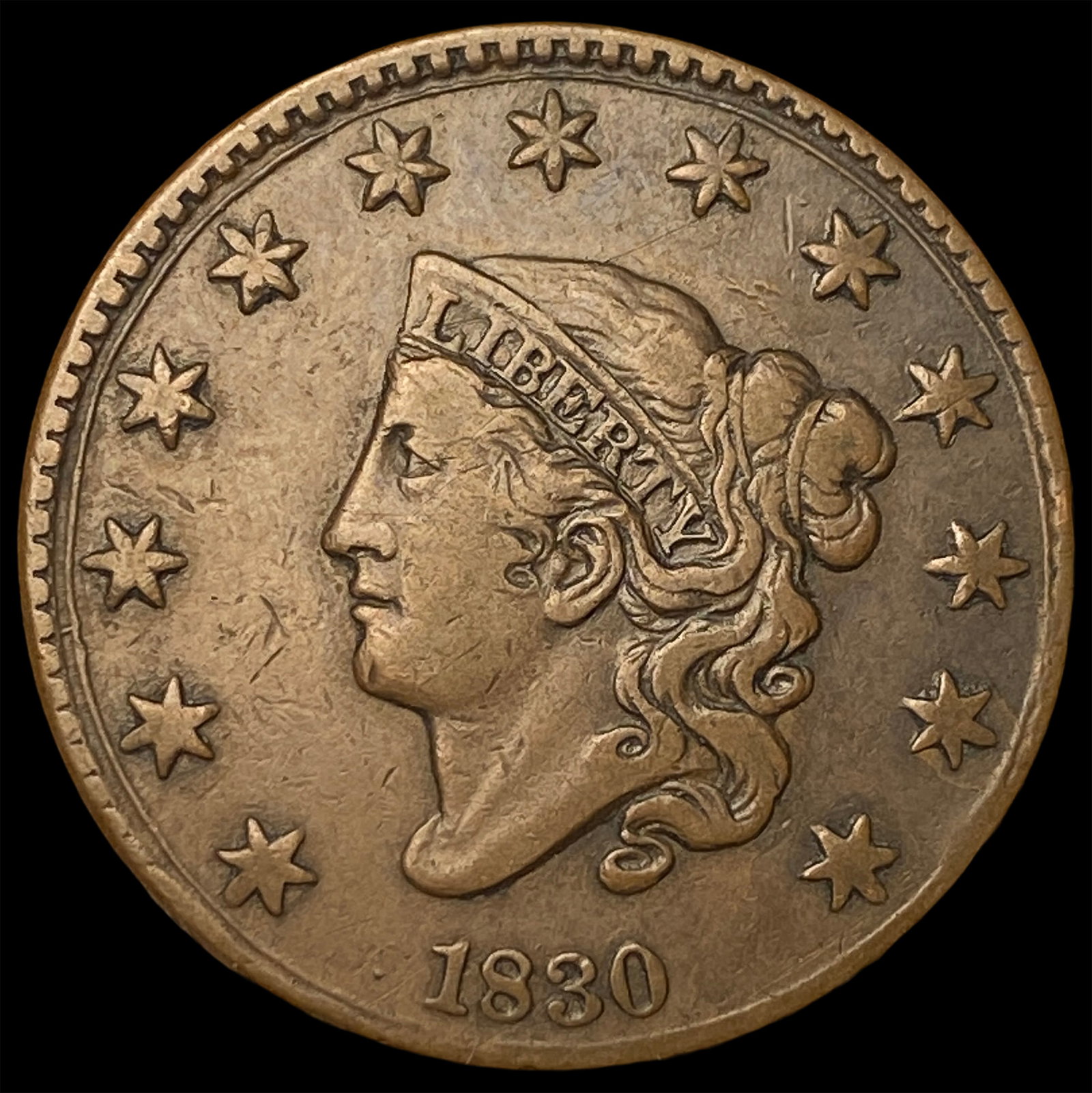 1830 Coronet Head Large Cent NEARLY UNCIRCULATED: 1830 Coronet Head Large Cent NEARLY UNCIRCULATED