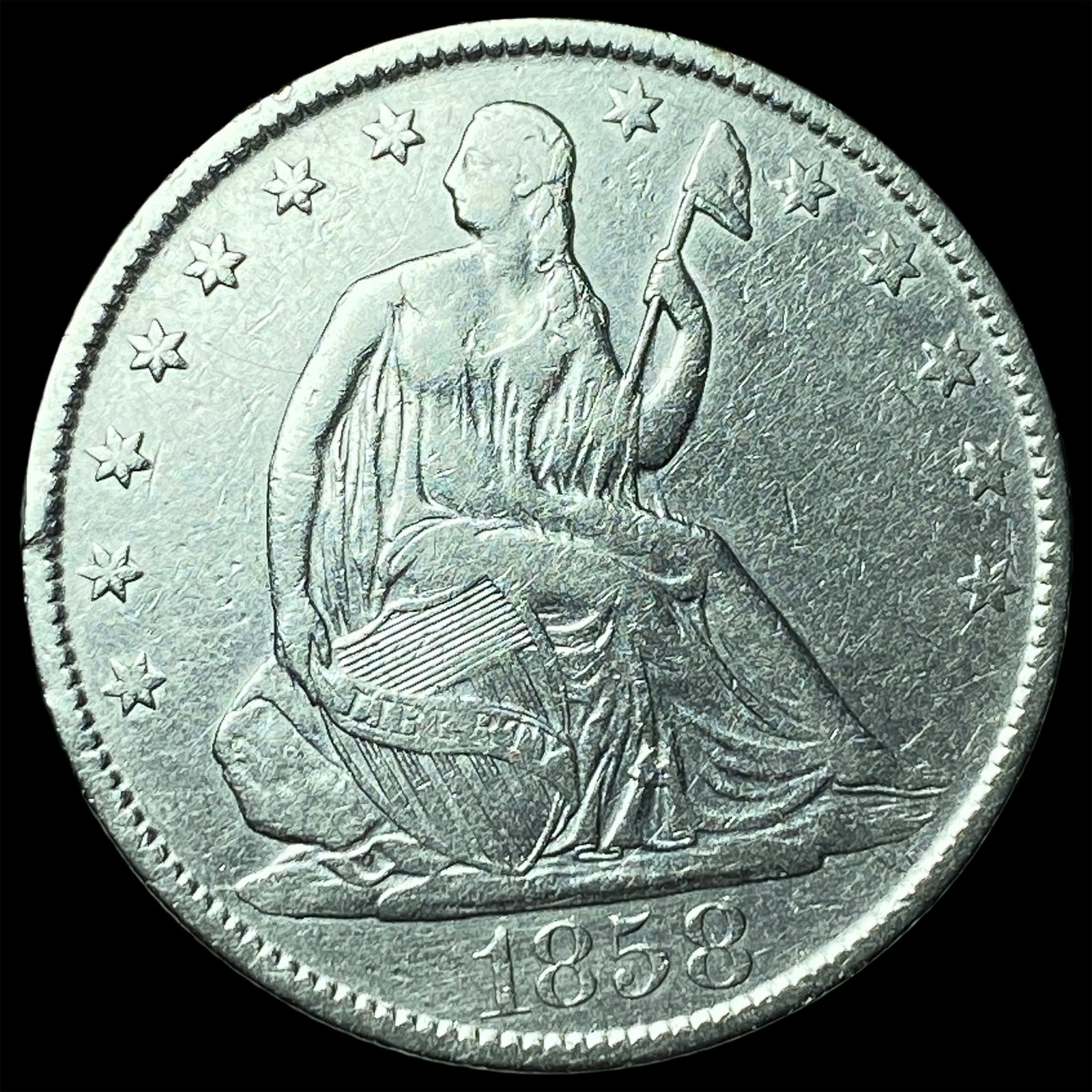 1858-O Silver Half Dollar CLOSELY UNCIRCULATED: 1858-O Silver Half Dollar CLOSELY UNCIRCULATED