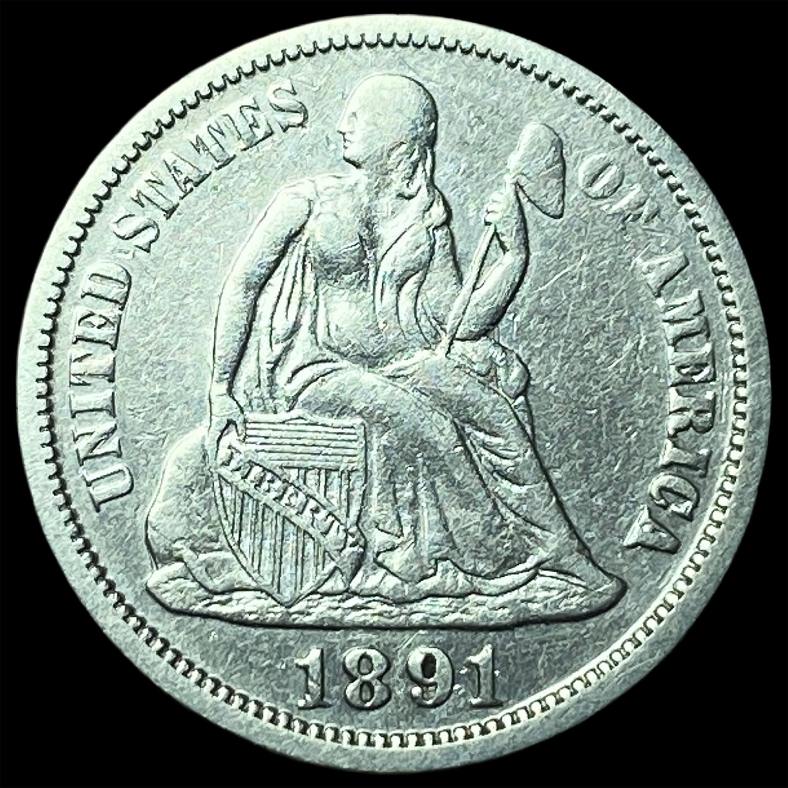 1891-O Silver Seated Liberty Dime CLOSELY UNCIRCULATED: 1891-O Silver Seated Liberty Dime CLOSELY UNCIRCULATED