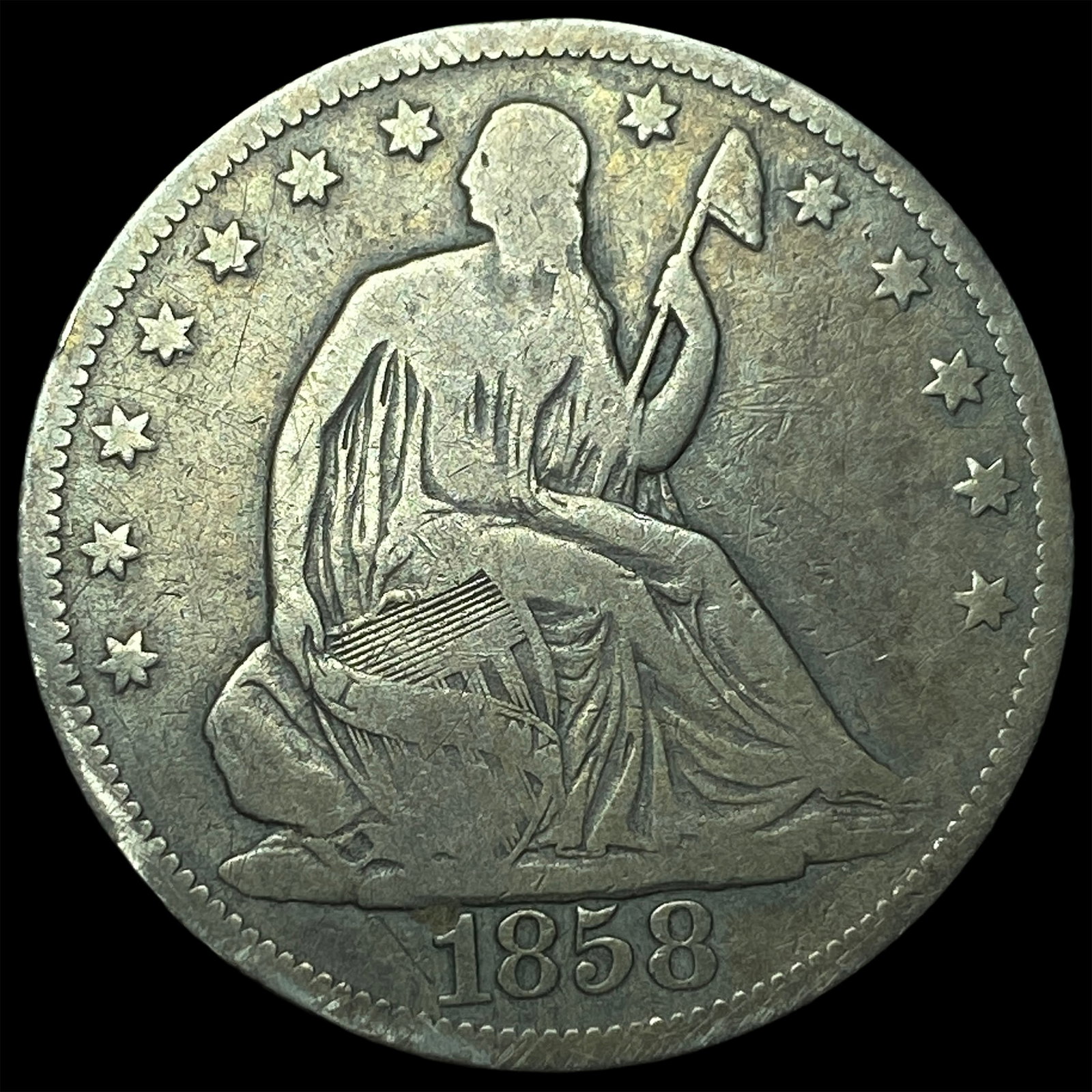 1858 Seated Liberty Half Dollar LIGHTLY CIRCULATED: 1858 Seated Liberty Half Dollar LIGHTLY CIRCULATED