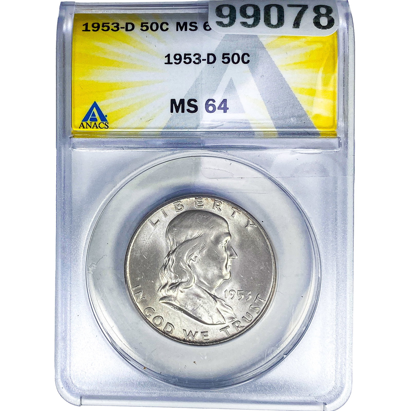 1953-D Franklin Half Dollar ANACS MS64: 1953-D Franklin Half Dollar ANACS MS64