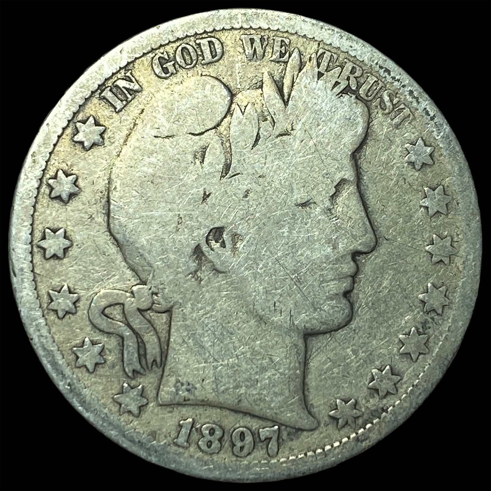 1897-S Silver Barber Half Dollar NICELY CIRCULATED: 1897-S Silver Barber Half Dollar NICELY CIRCULATED