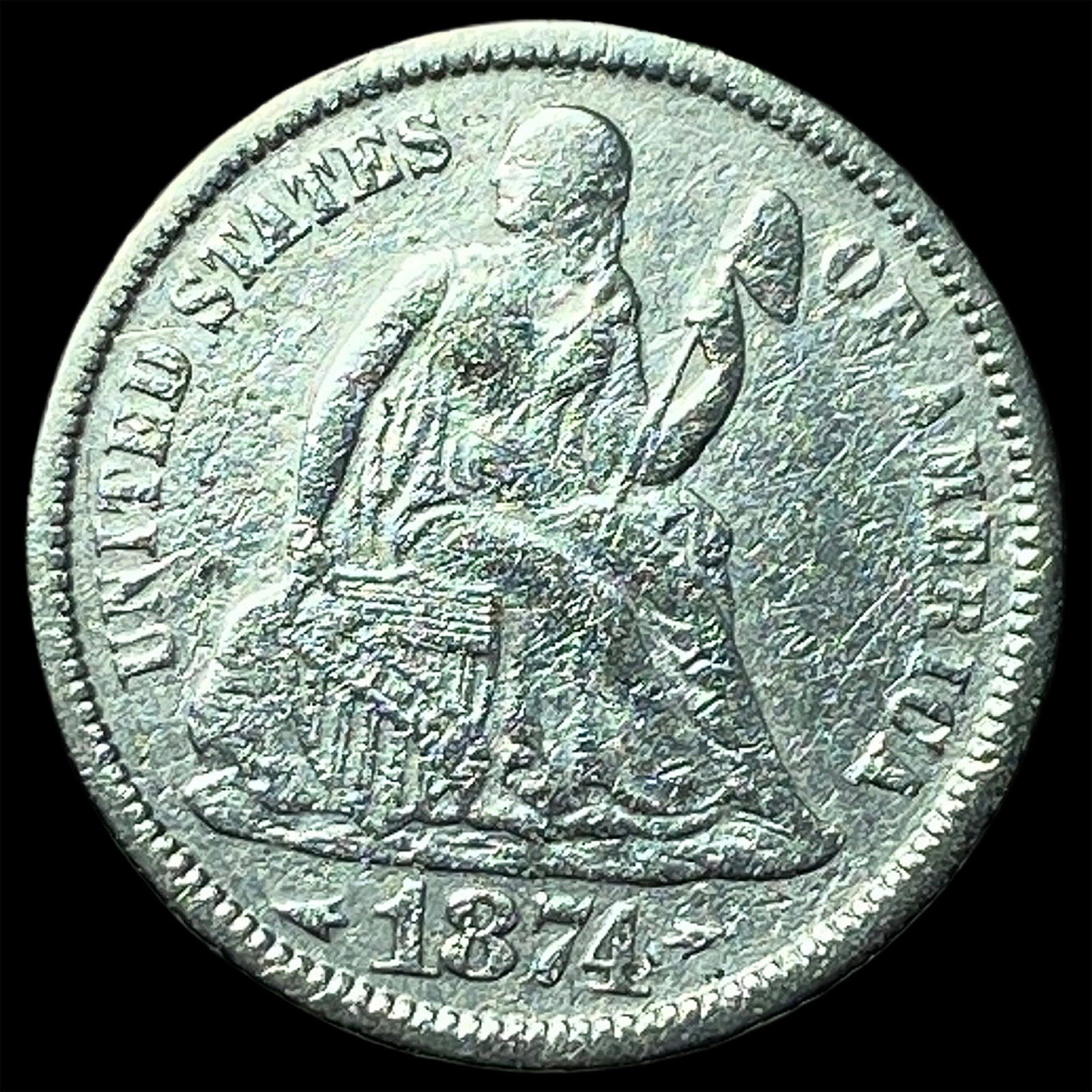 1874-S Silver Seated Liberty Dime CLOSELY UNCIRCULATED: 1874-S Silver Seated Liberty Dime CLOSELY UNCIRCULATED