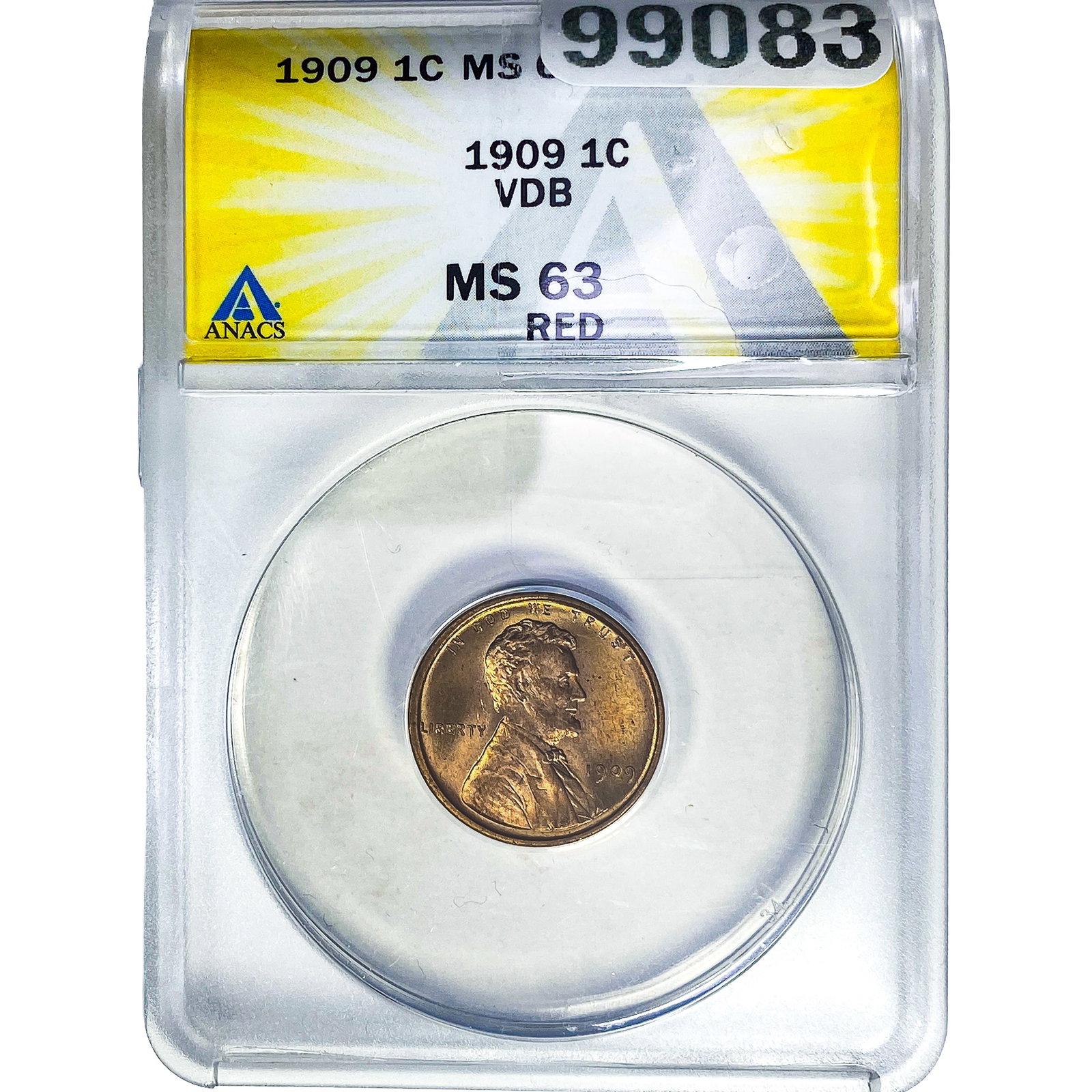 1909 VDB Wheat Cent ANACS MS63 Red: 1909 VDB Wheat Cent ANACS MS63 Red