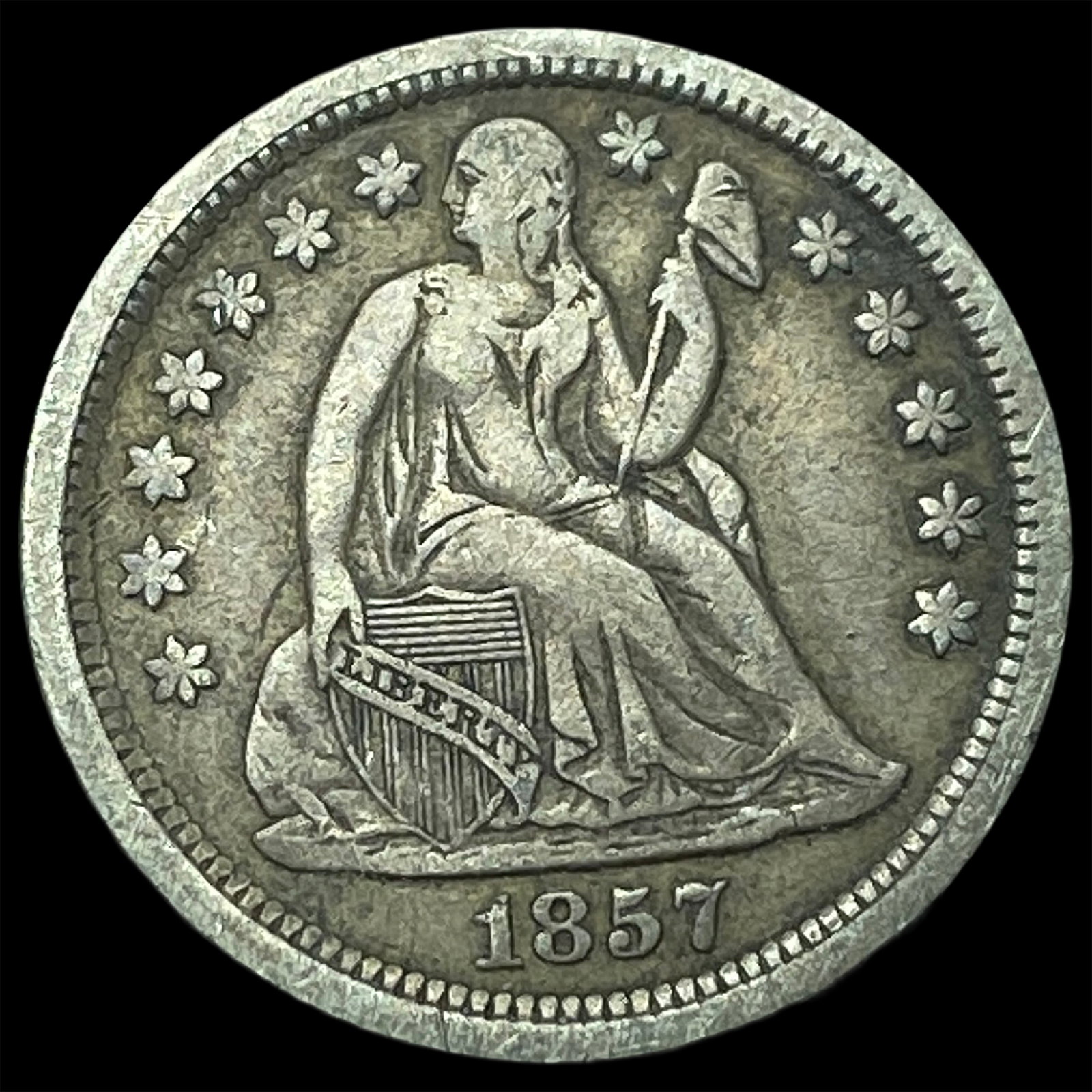 1857 Seated Liberty Dime NEARLY UNCIRCULATED: 1857 Seated Liberty Dime NEARLY UNCIRCULATED