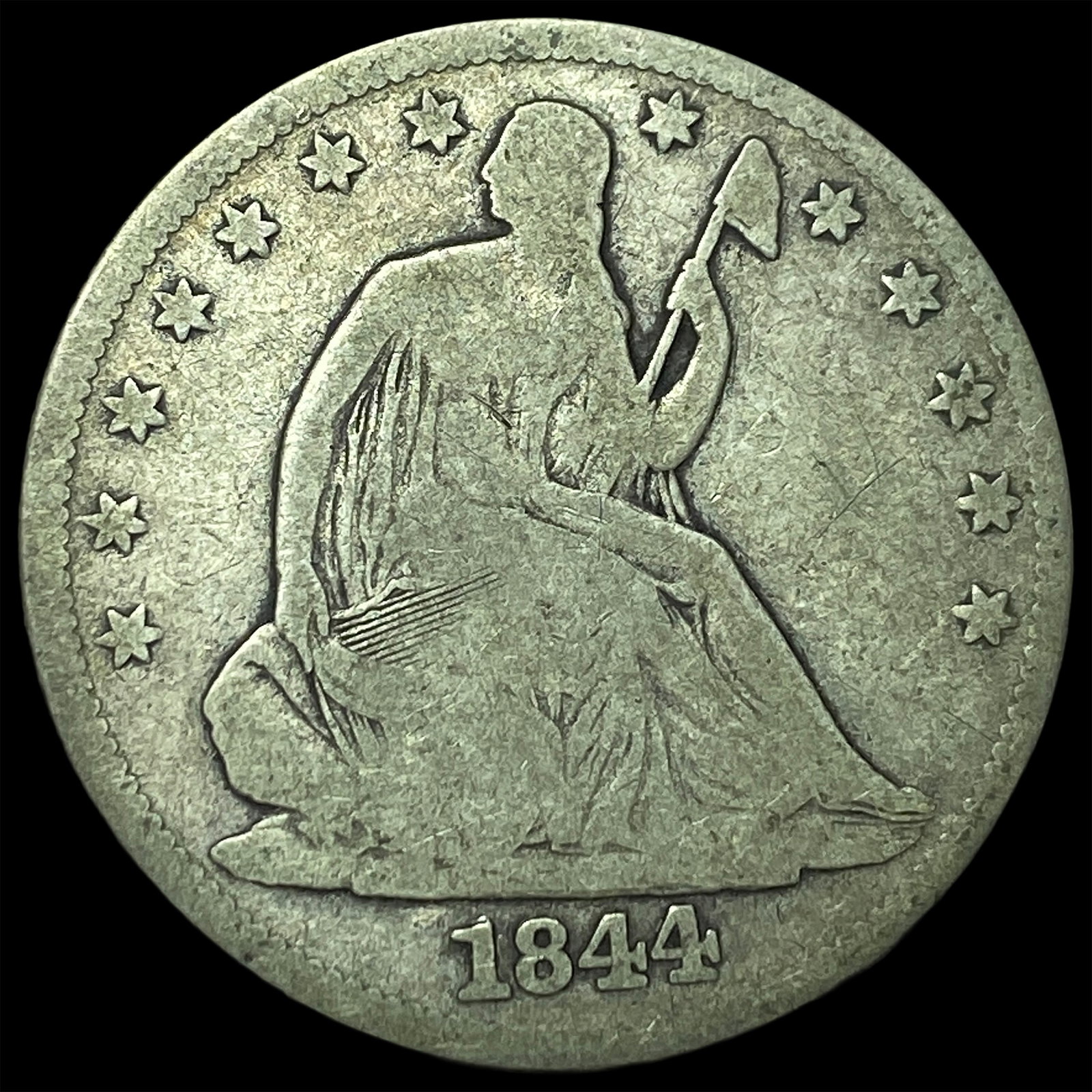 1844 Silver Half Dollar (Seated Liberty) NICELY CIRCULATED: 1844 Silver Half Dollar (Seated Liberty) NICELY CIRCULATED