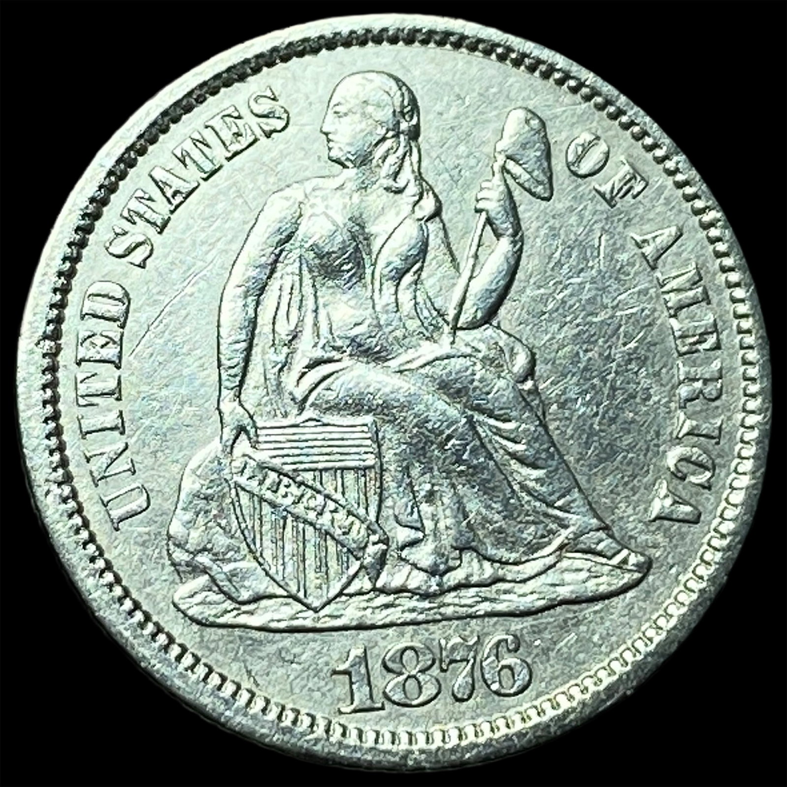 1876-CC Silver Dime CHOICE AU: 1876-CC Silver Dime CHOICE AU