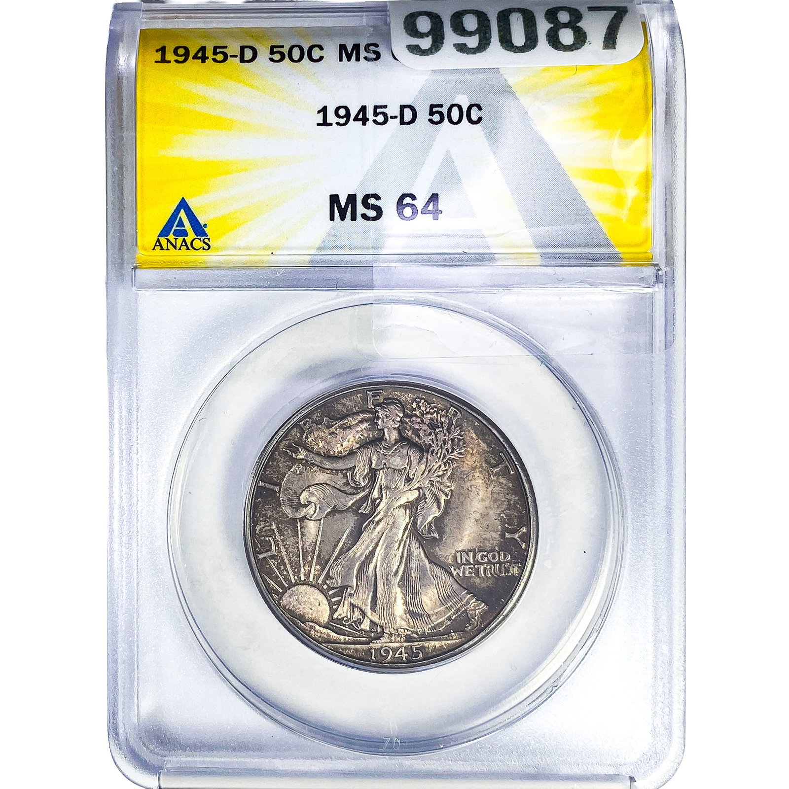1945-D Walking Liberty Half Dollar ANACS MS64: 1945-D Walking Liberty Half Dollar ANACS MS64
