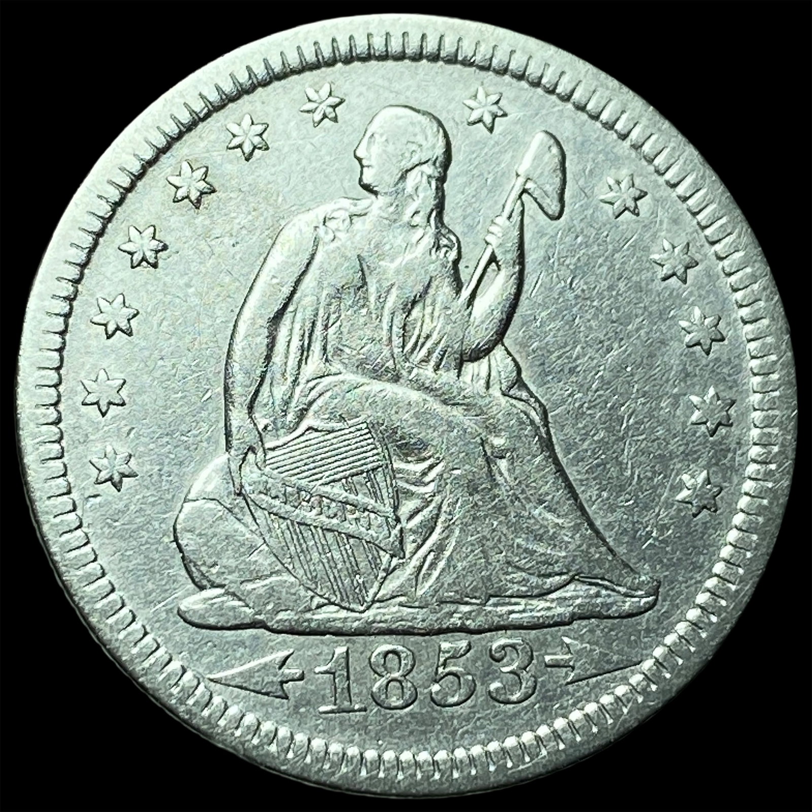 1853 Arrows Seated Liberty Quarter CLOSELY UNCIRCULATED: 1853 Arrows Seated Liberty Quarter CLOSELY UNCIRCULATED