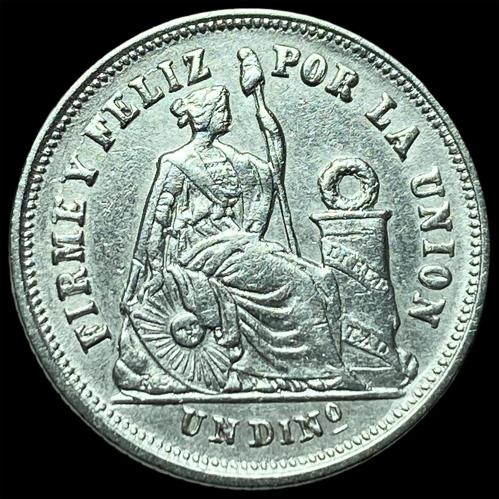 1866 Peru Silver Un Dinero Lima Mint CHOICE AU (1 of 2)