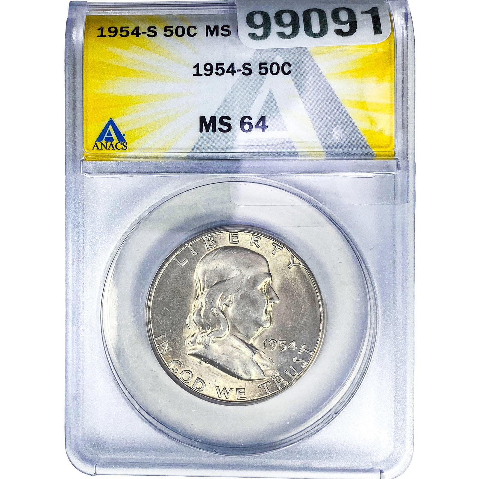 1954-S Franklin Half Dollar ANACS MS64: 1954-S Franklin Half Dollar ANACS MS64