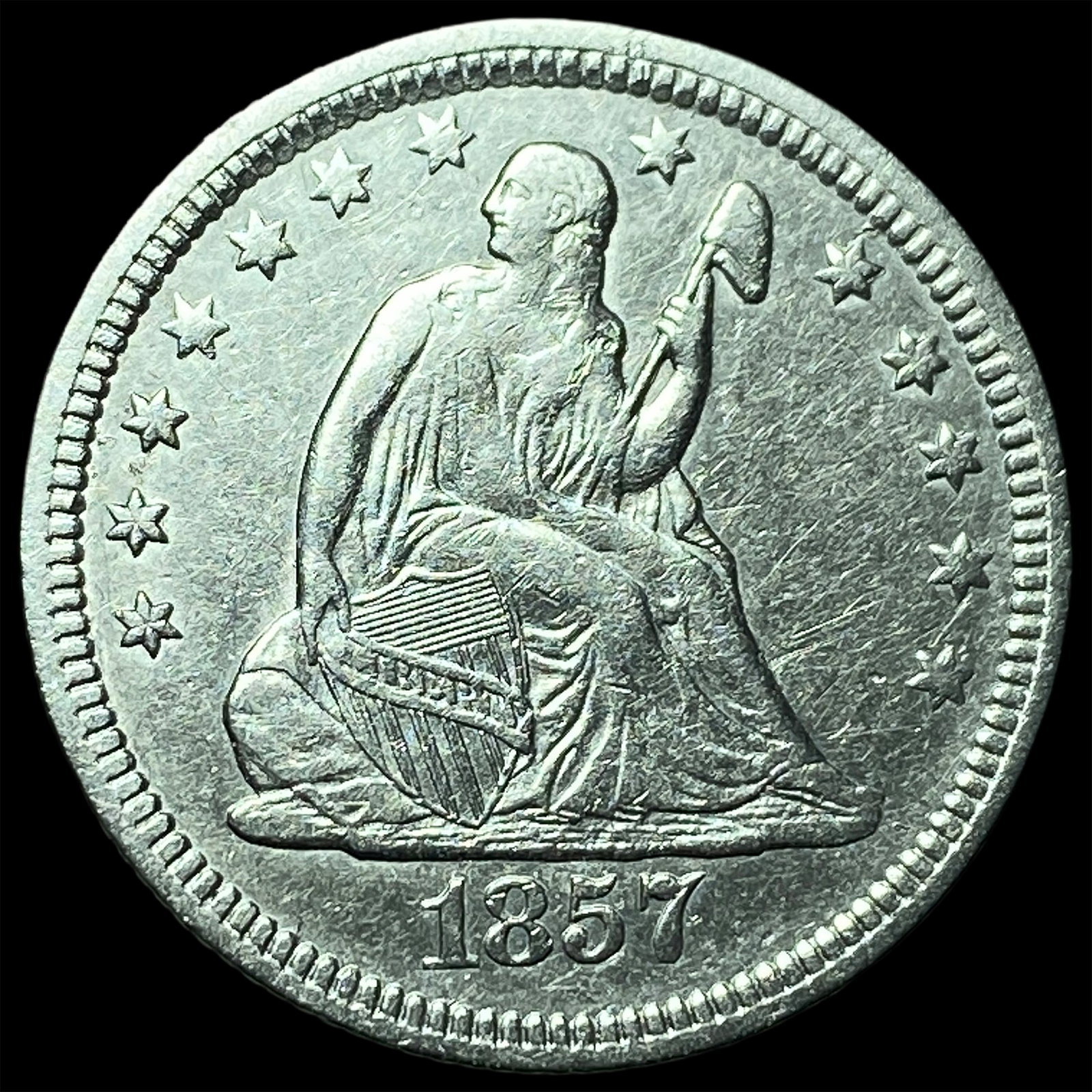 1857 Seated Liberty Quarter CLOSELY UNCIRCULATED: 1857 Seated Liberty Quarter CLOSELY UNCIRCULATED