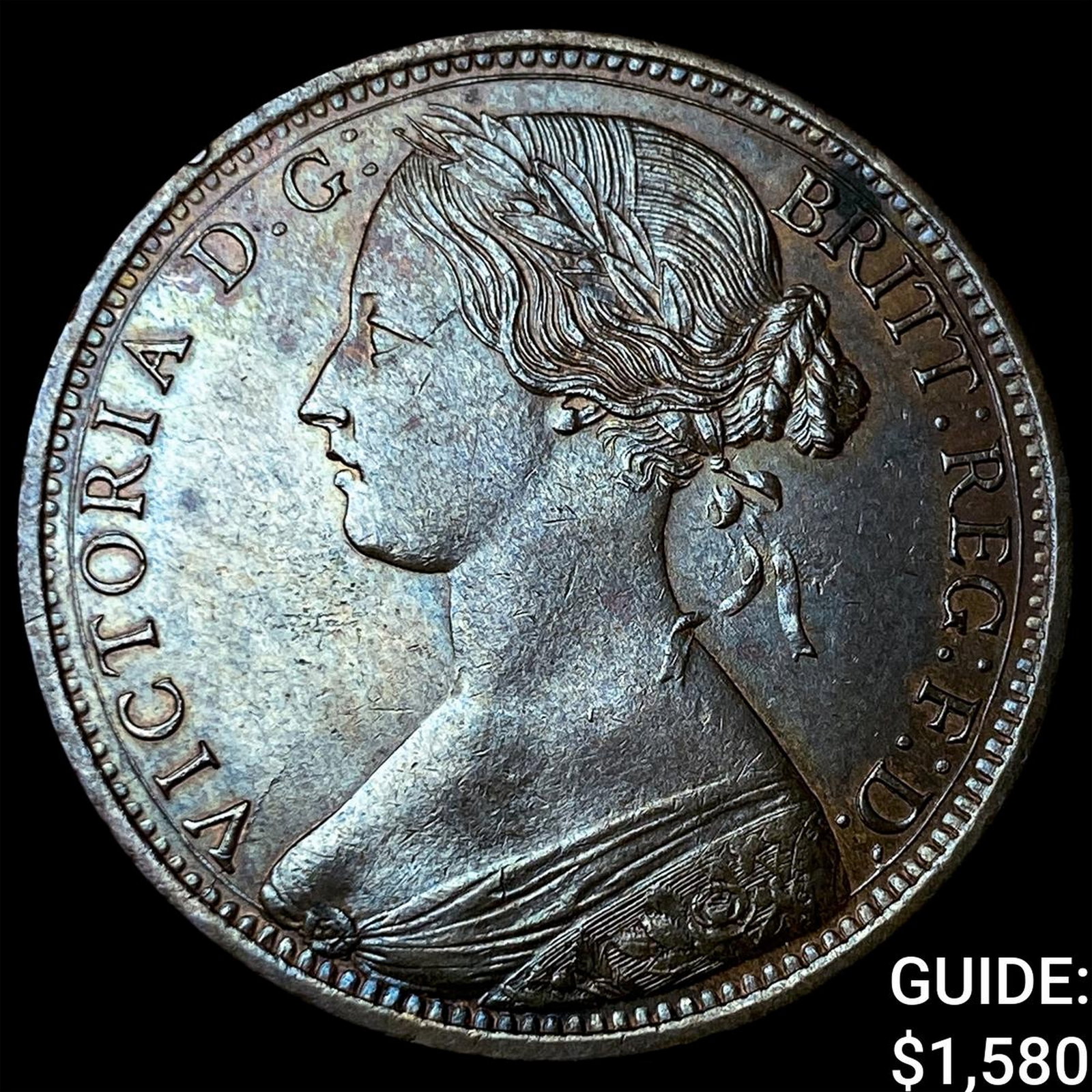 1865 Great Britain Bronze 1 Penny: 1865 Great Britain Bronze 1 Penny