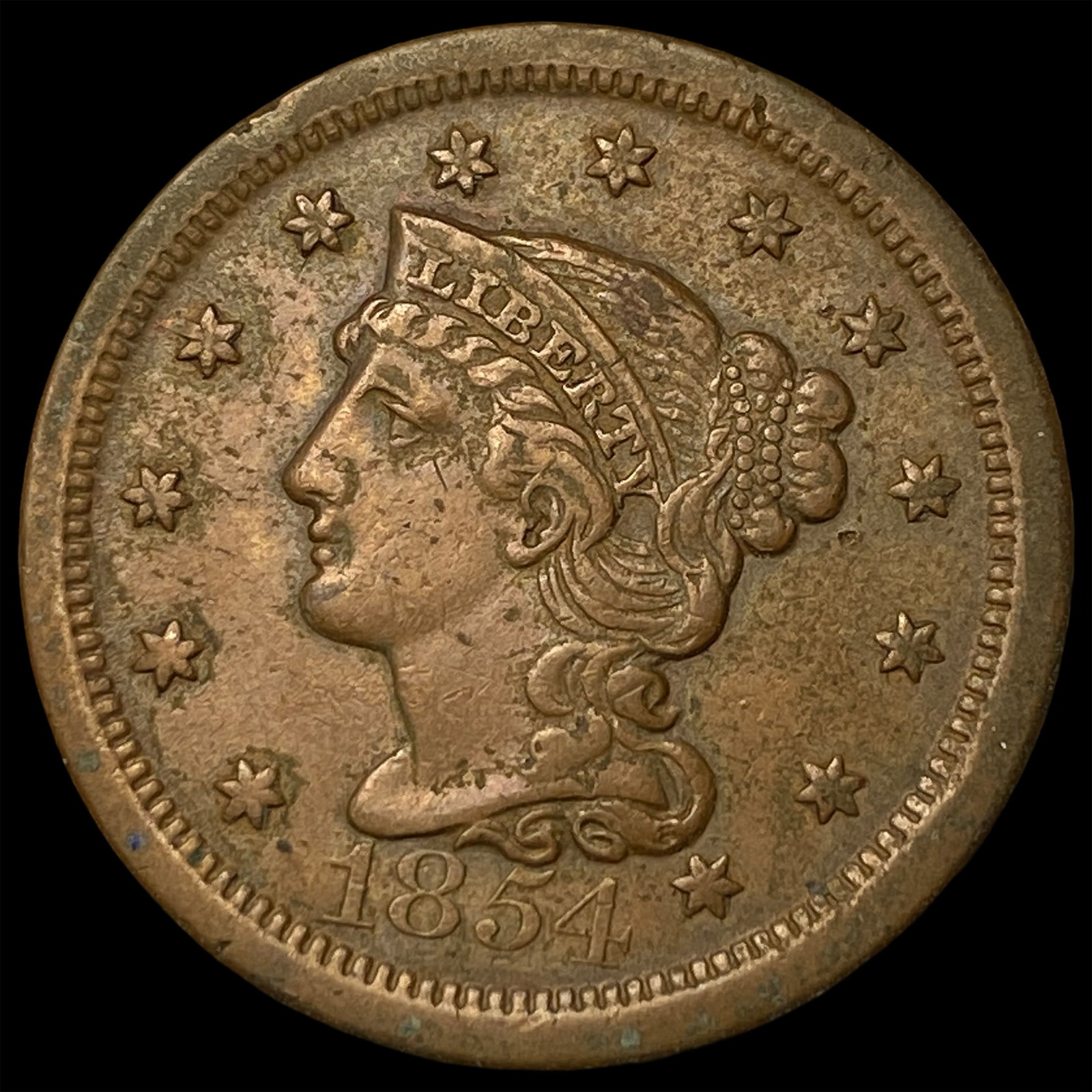 1854 Braided Hair Large Cent CLOSELY UNCIRCULATED: 1854 Braided Hair Large Cent CLOSELY UNCIRCULATED