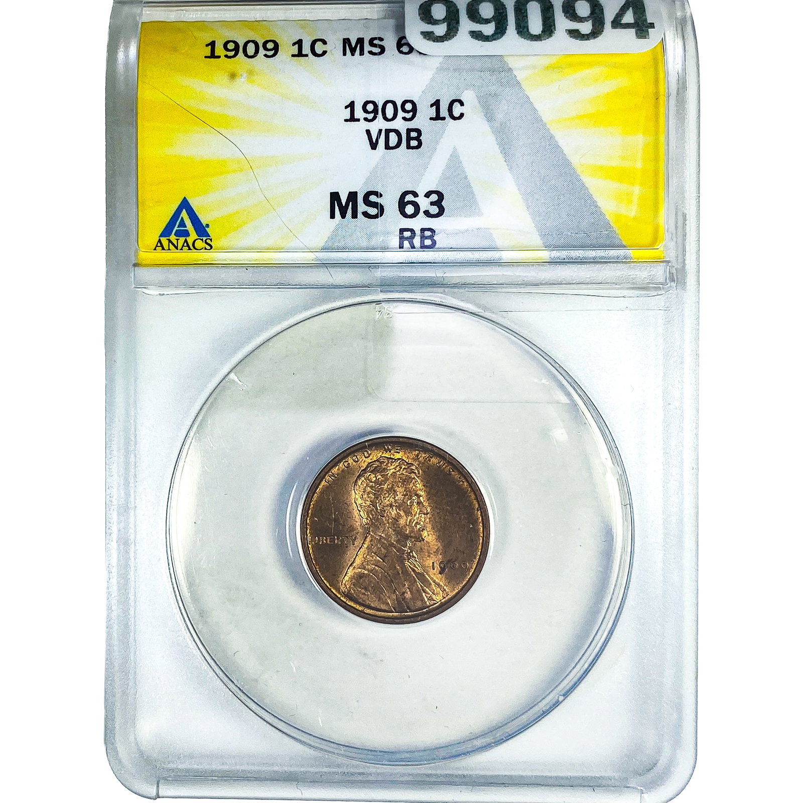 1909 Wheat Cent ANACS MS63 RB: 1909 Wheat Cent ANACS MS63 RB