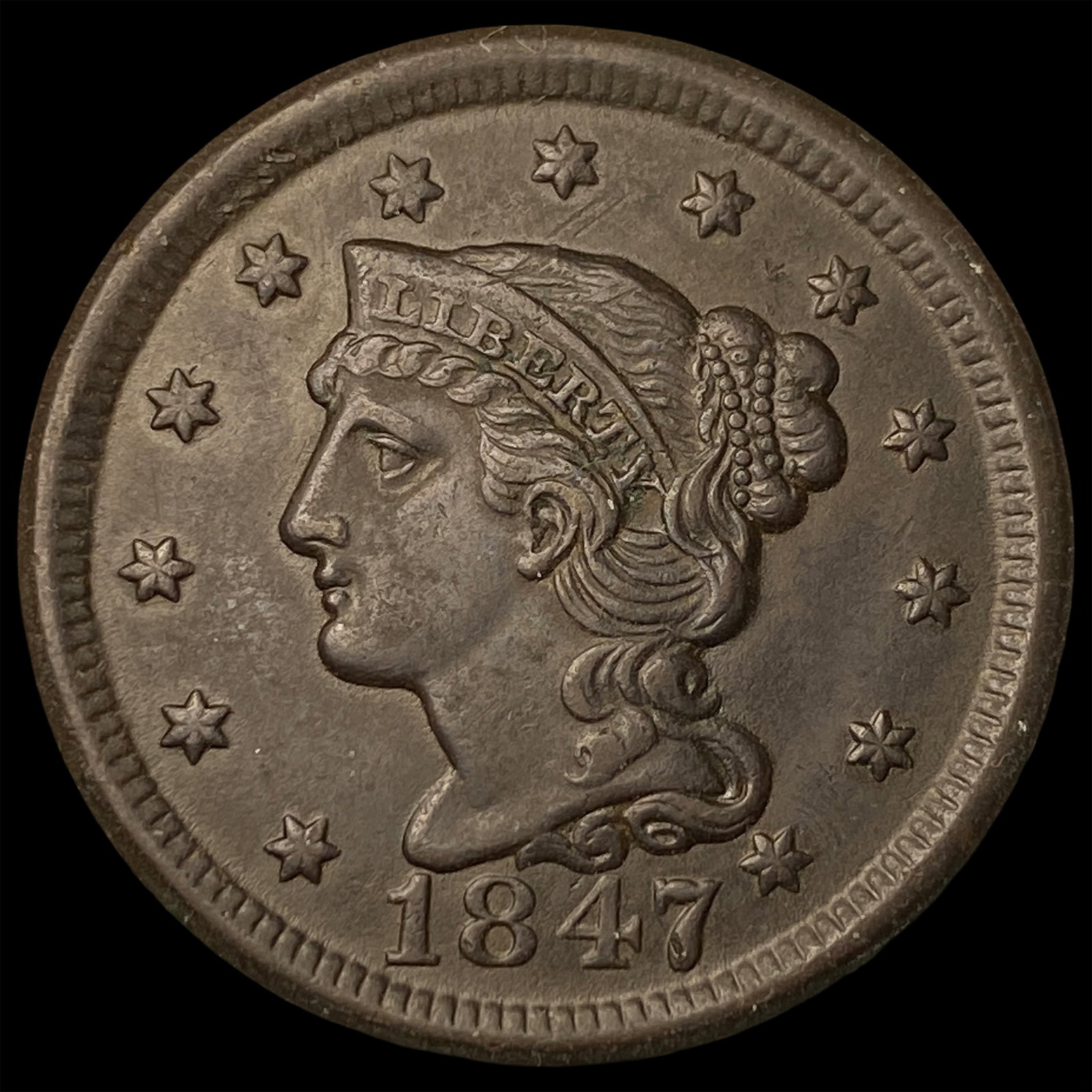 1847 Braided Hair Large Cent CHOICE AU: 1847 Braided Hair Large Cent CHOICE AU