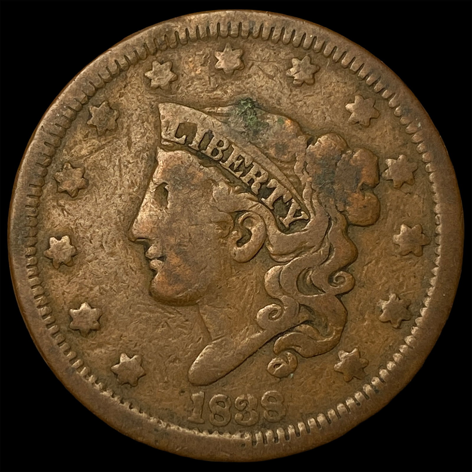 1838 Coronet Head Large Cent LIGHTLY CIRCULATED: 1838 Coronet Head Large Cent LIGHTLY CIRCULATED