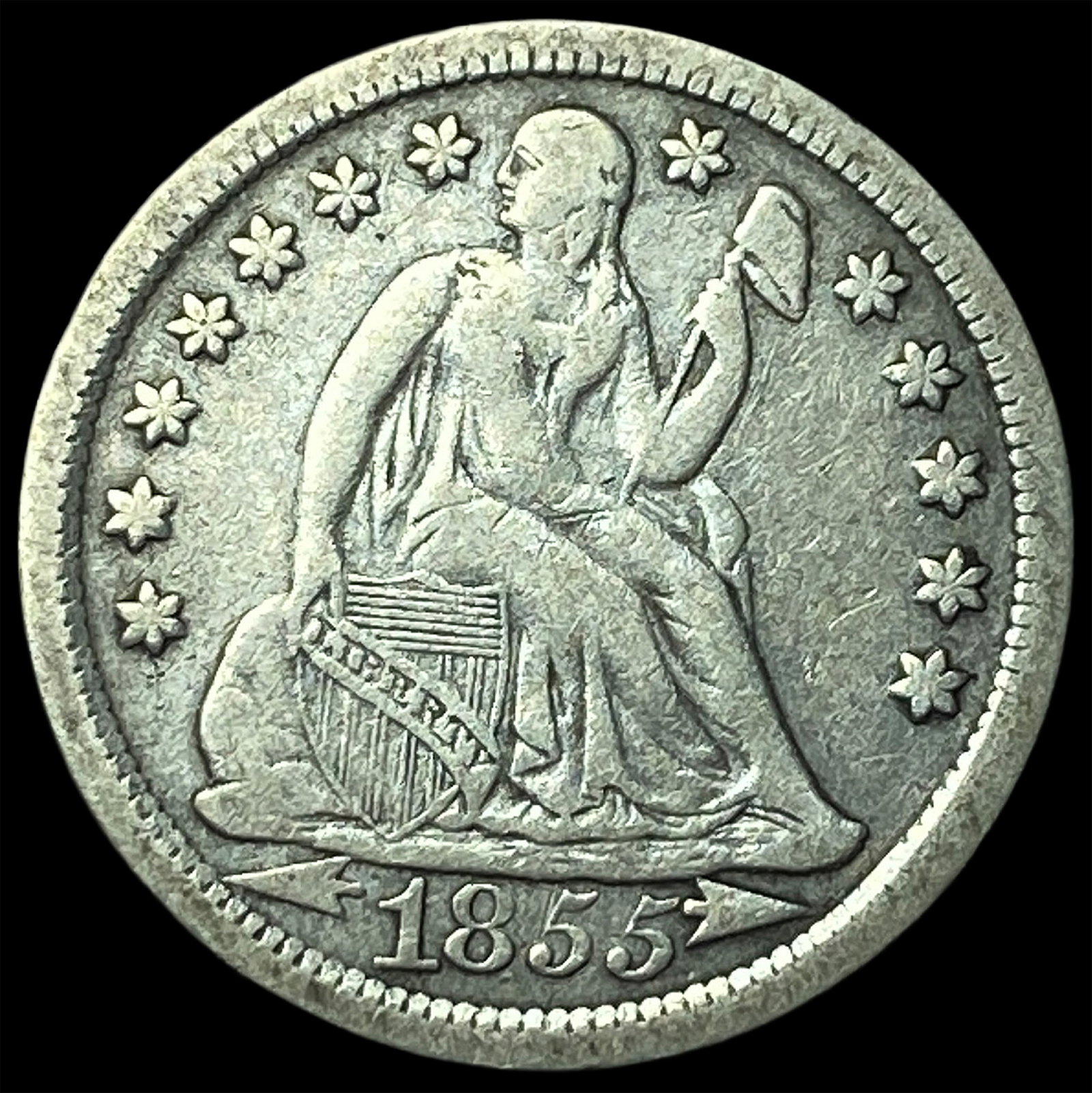 1855 Arrows Seated Liberty Dime LIGHTLY CIRCULATED: 1855 Arrows Seated Liberty Dime LIGHTLY CIRCULATED
