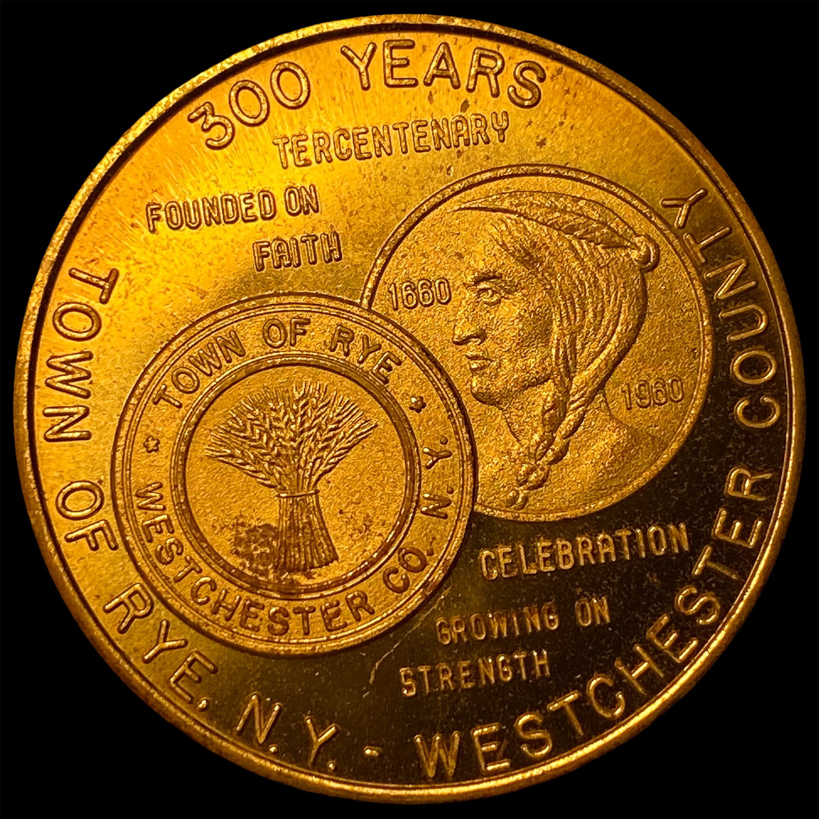 1960 Town of Rye NY Tercentenary Token UNCIRCULATED: 1960 Town of Rye NY Tercentenary Token UNCIRCULATED
