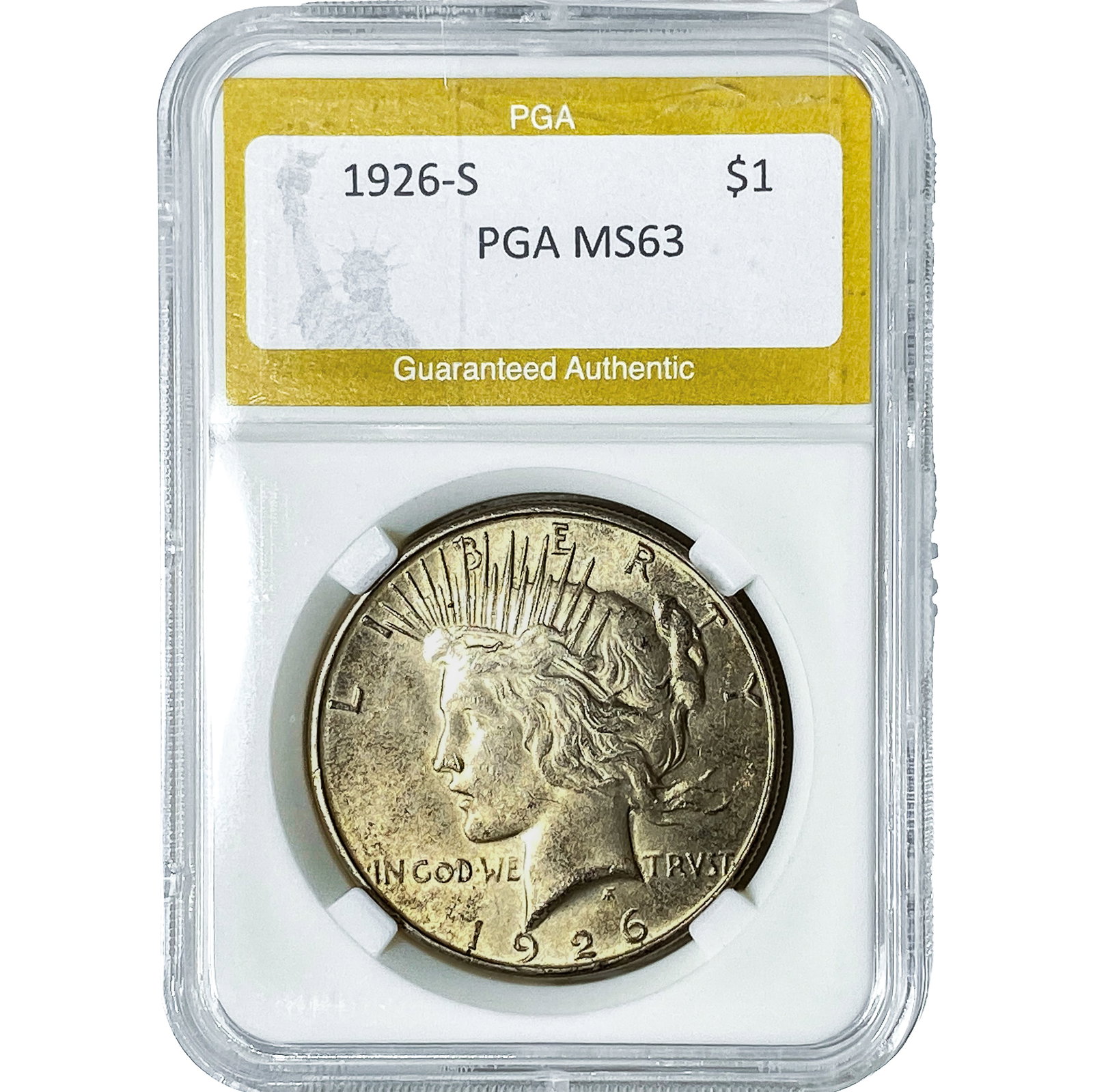 1926-S Silver Peace Dollar PGA MS63: 1926-S Silver Peace Dollar PGA MS63
