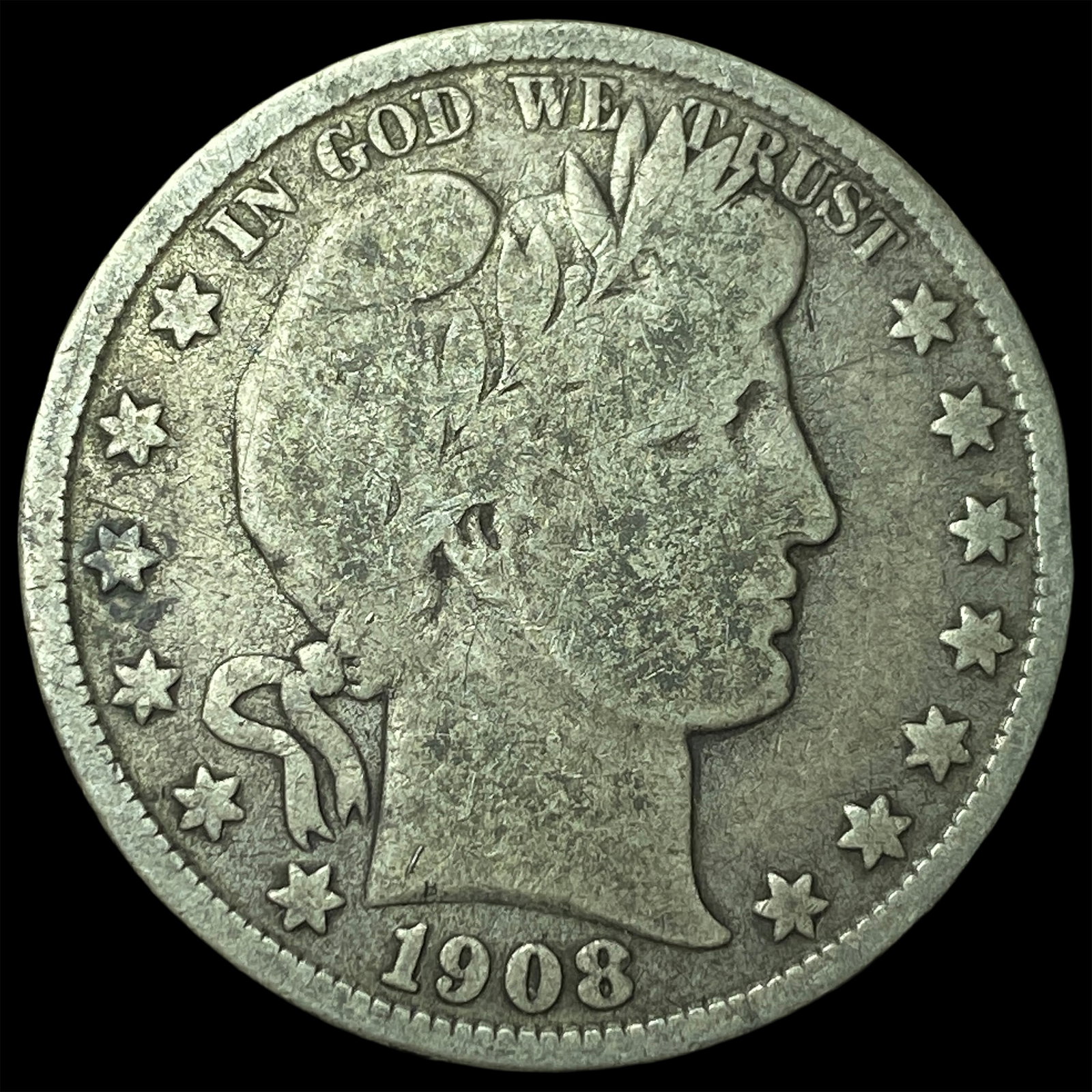 1908-D Silver Barber Half Dollar LIGHTLY CIRCULATED: 1908-D Silver Barber Half Dollar LIGHTLY CIRCULATED