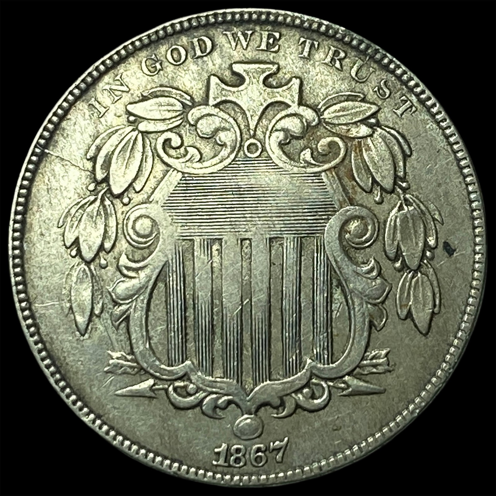 1867 Shield Nickel CLOSELY UNCIRCULATED: 1867 Shield Nickel CLOSELY UNCIRCULATED