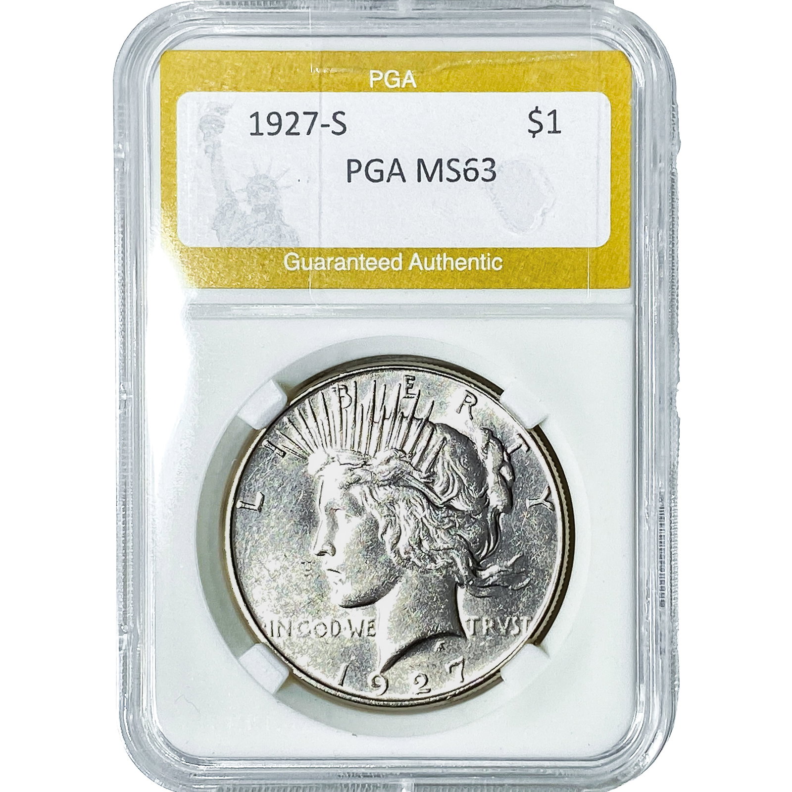 1927-S Silver Peace Dollar PGA MS63: 1927-S Silver Peace Dollar PGA MS63