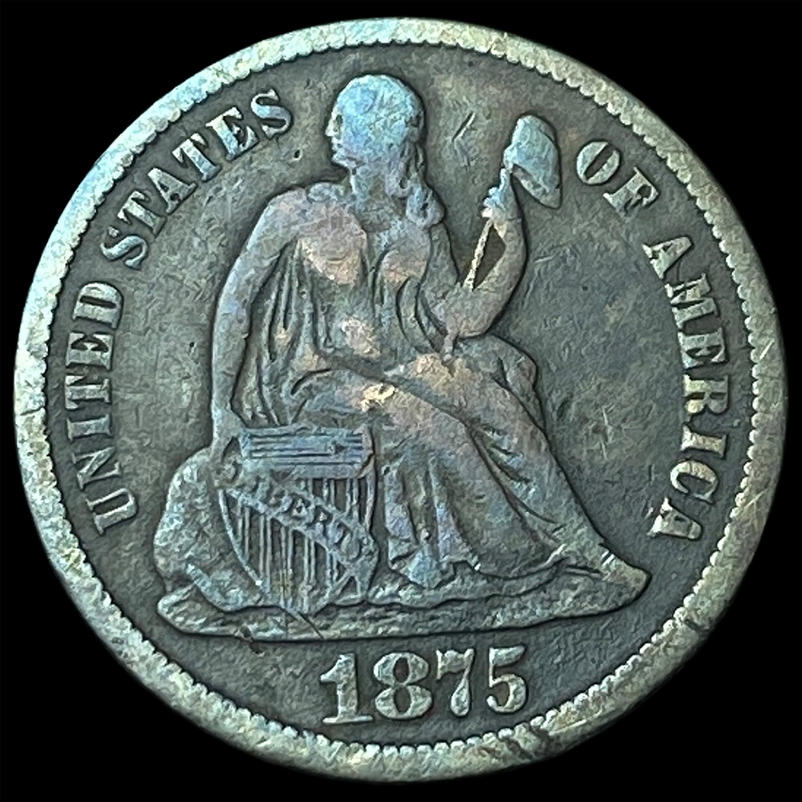 1875-CC Silver Seated Liberty Dime LIGHTLY CIRCULATED: 1875-CC Silver Seated Liberty Dime LIGHTLY CIRCULATED