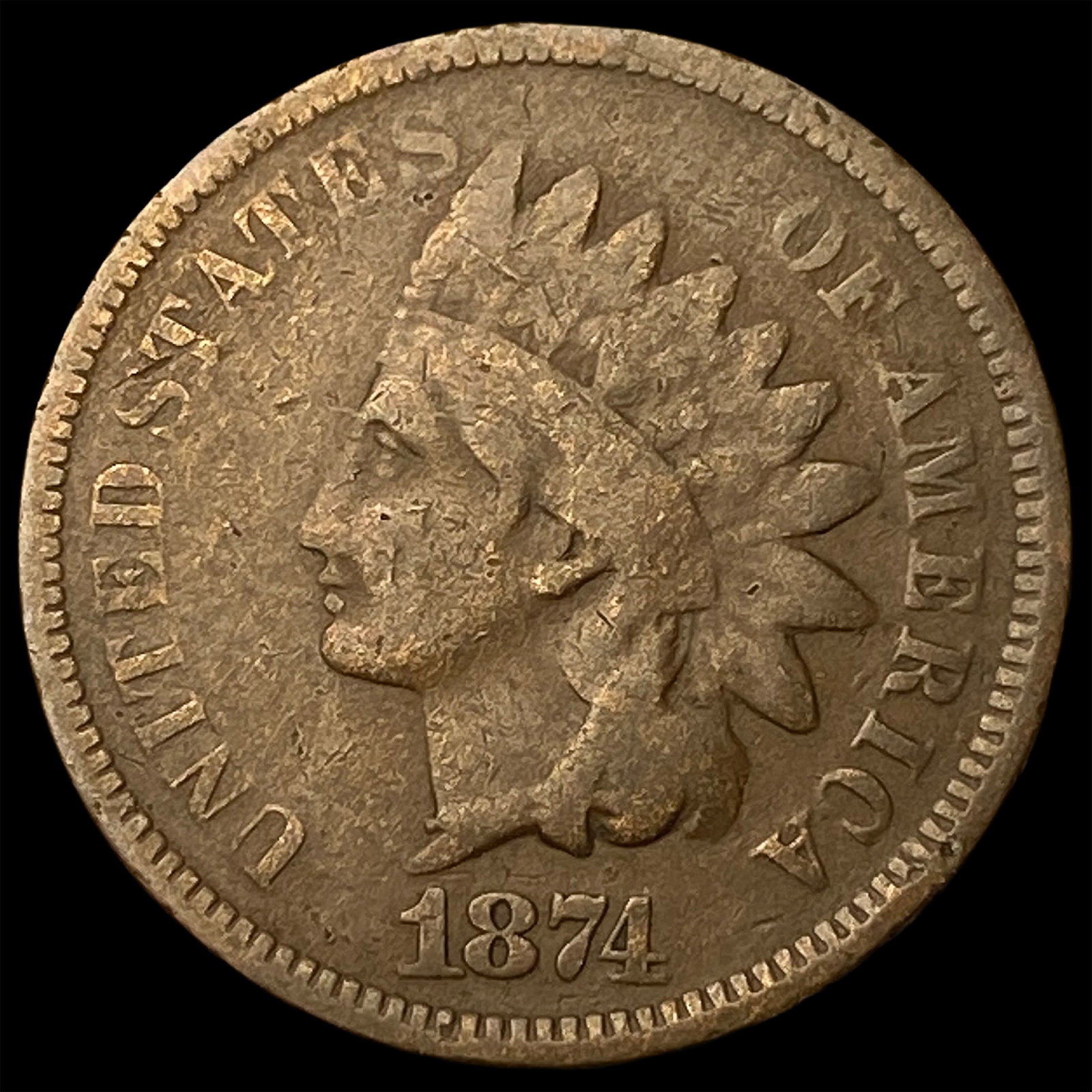 1874 Indian Head Cent LIGHTLY CIRCULATED: 1874 Indian Head Cent LIGHTLY CIRCULATED