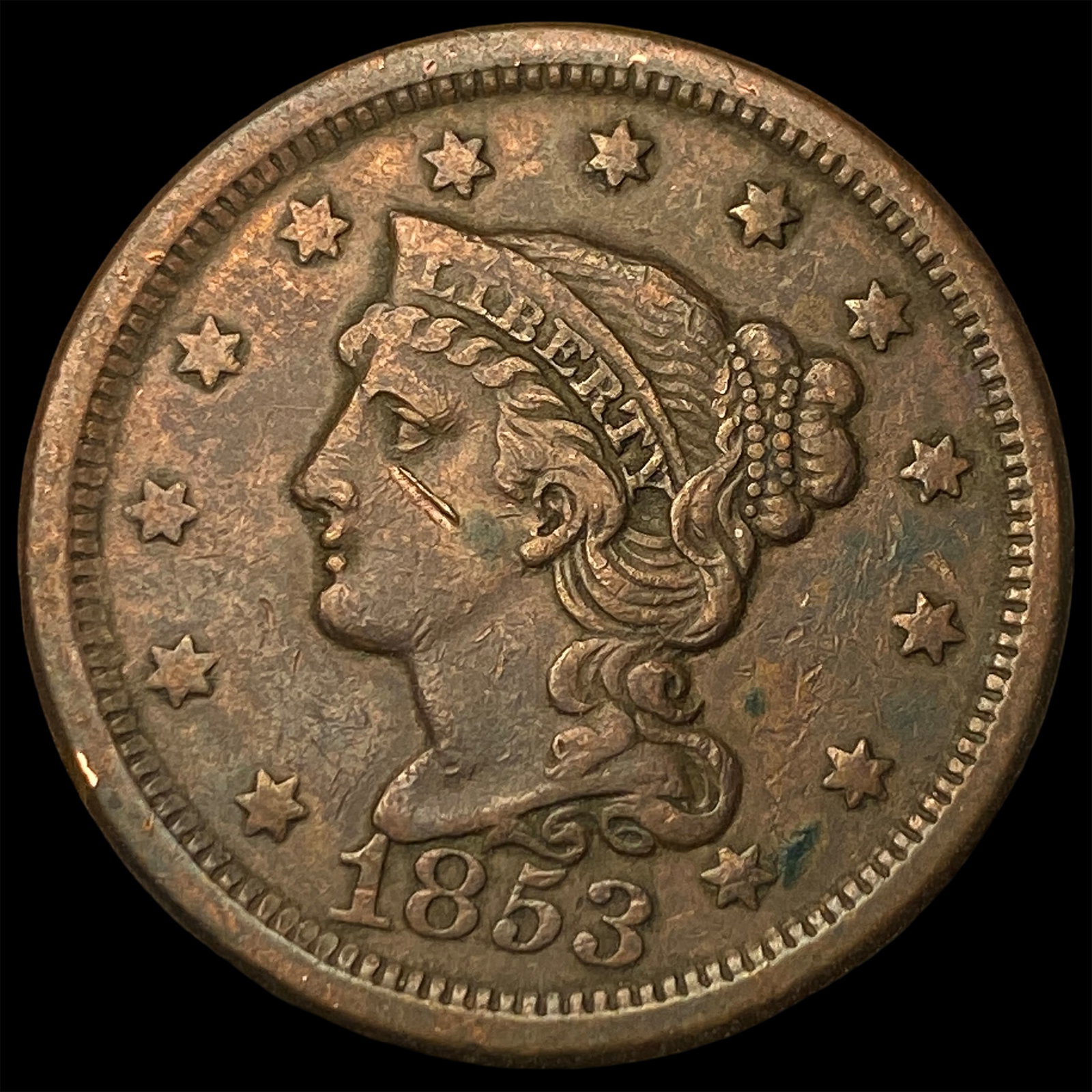 1853 Braided Hair Large Cent NEARLY UNCIRCULATED: 1853 Braided Hair Large Cent NEARLY UNCIRCULATED