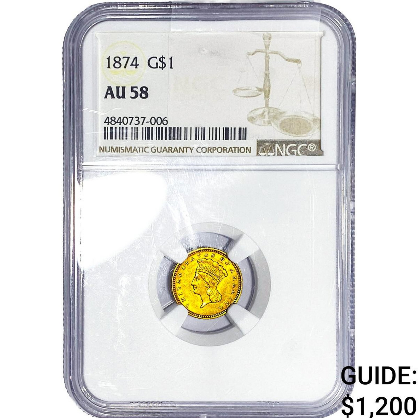 1874 Rare Gold Dollar NGC AU58: 1874 Rare Gold Dollar NGC AU58