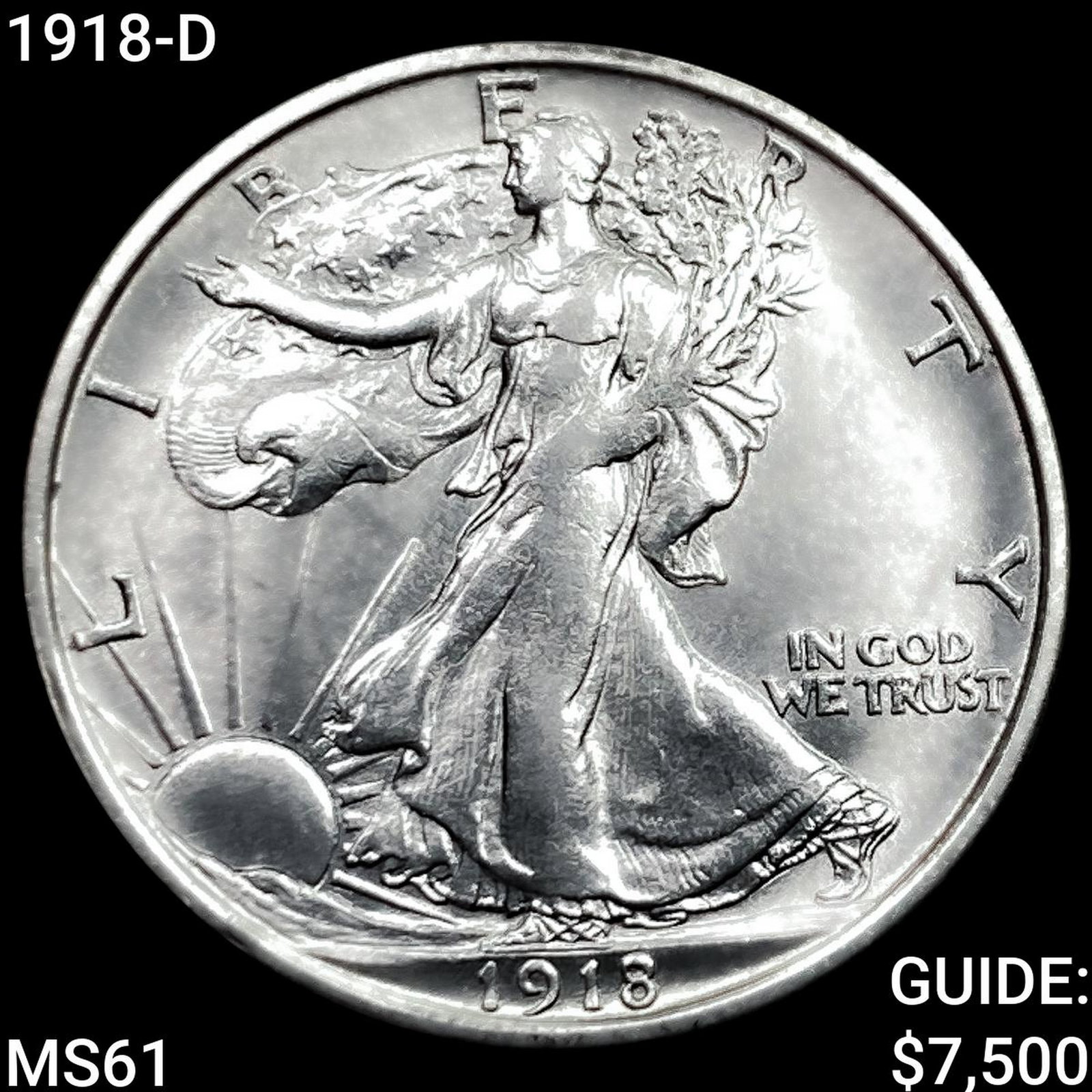 1918-D Walking Liberty Half Dollar UNCIRCULATED: 1918-D Walking Liberty Half Dollar UNCIRCULATED