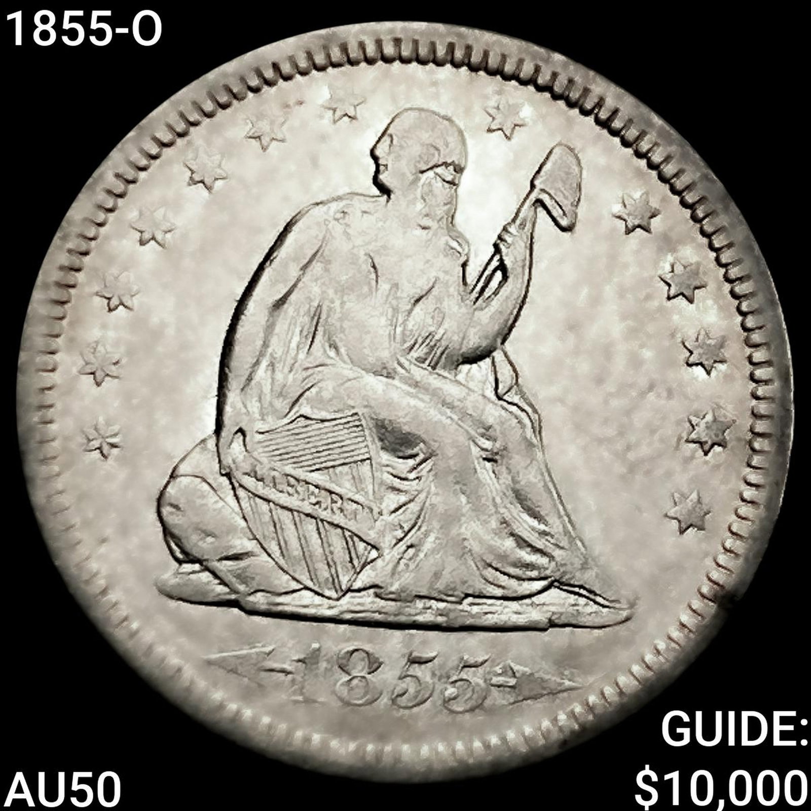 1855-O Seated Liberty Quarter CLOSELY UNCIRCULATED: 1855-O Seated Liberty Quarter CLOSELY UNCIRCULATED