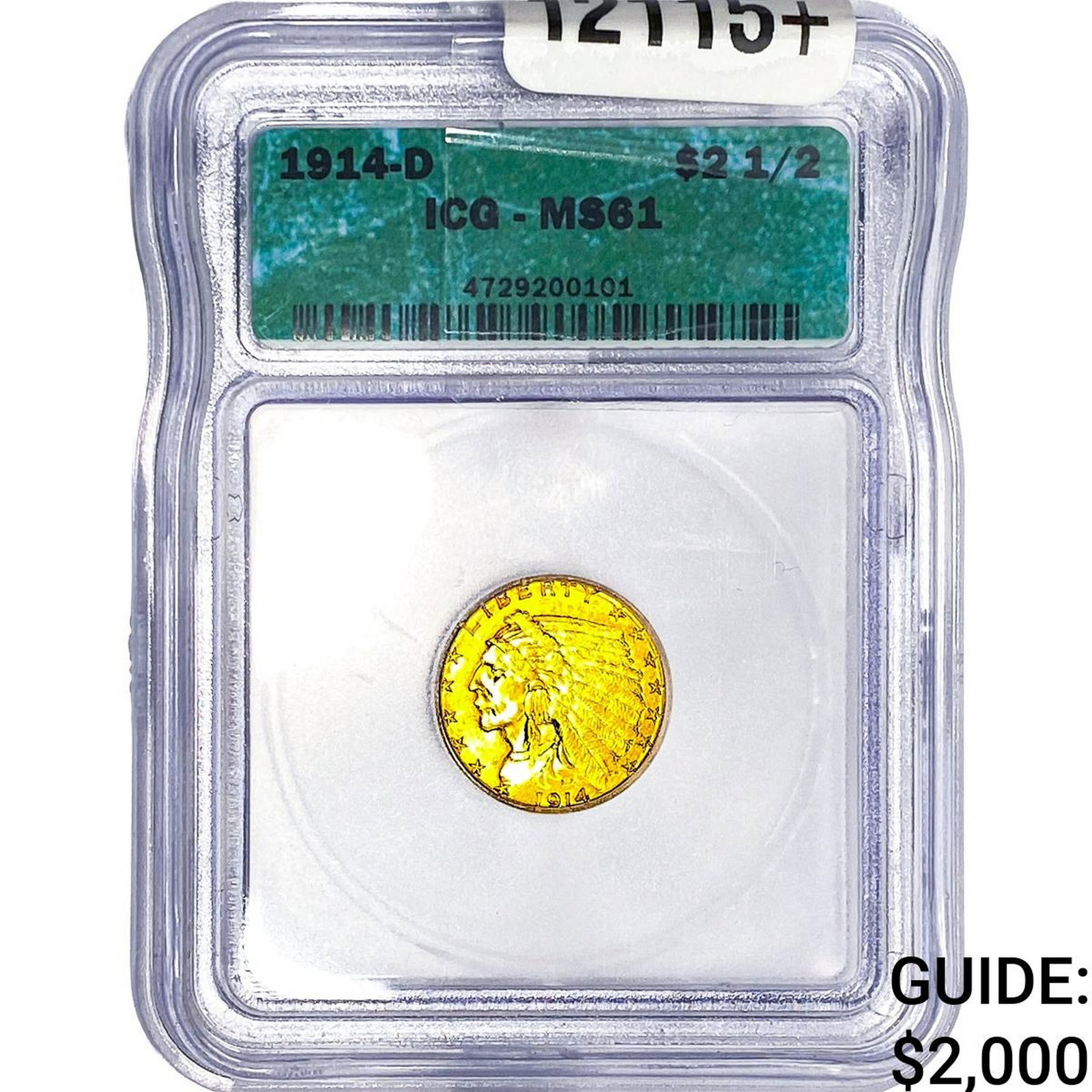 1914-D $2.50 Gold Quarter Eagle ICG MS61: 1914-D $2.50 Gold Quarter Eagle ICG MS61